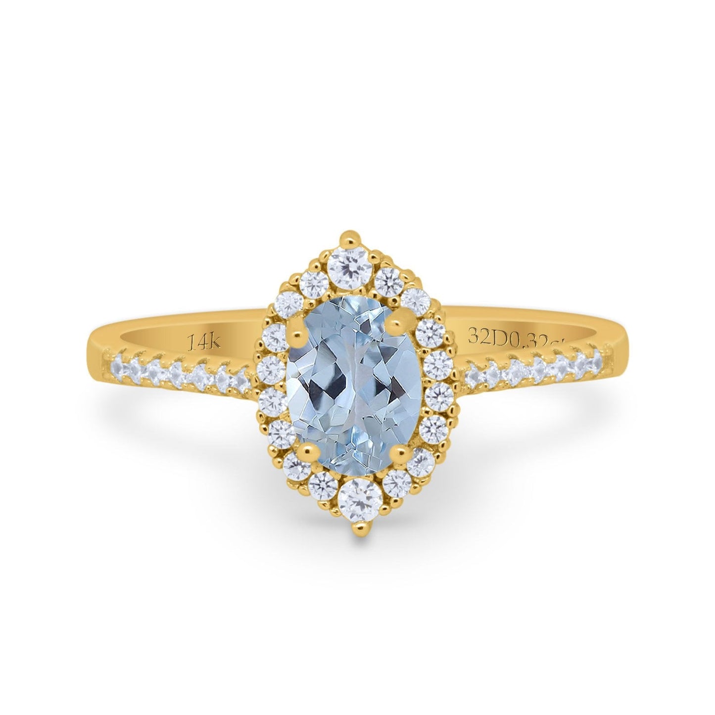 14K Yellow Gold 1.53ct Oval Natural Aquamarine G SI Diamond Engagement Ring Size 6.5