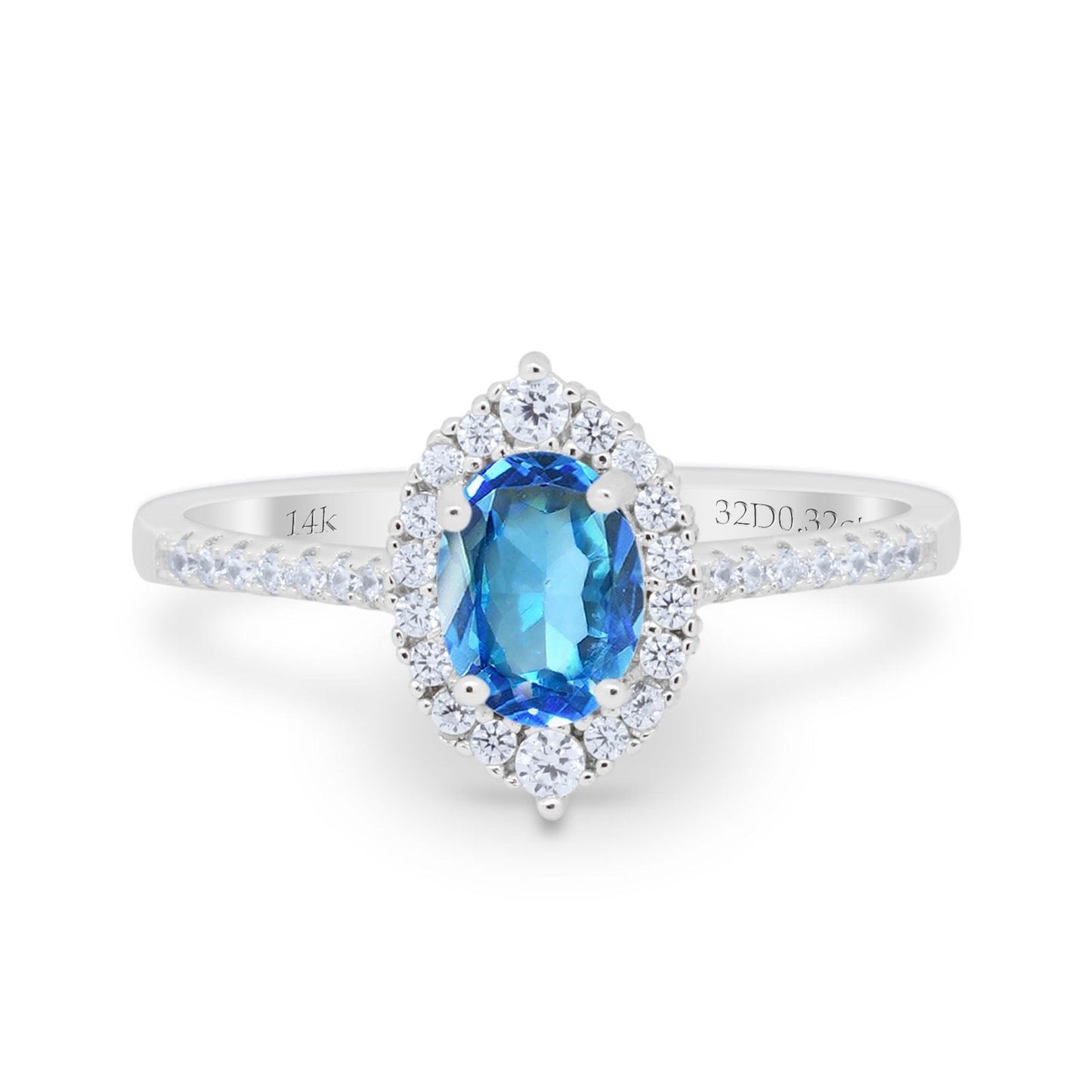 14K White Gold 1.53ct Oval Natural Blue Topaz G SI Diamond Engagement Ring Size 6.5