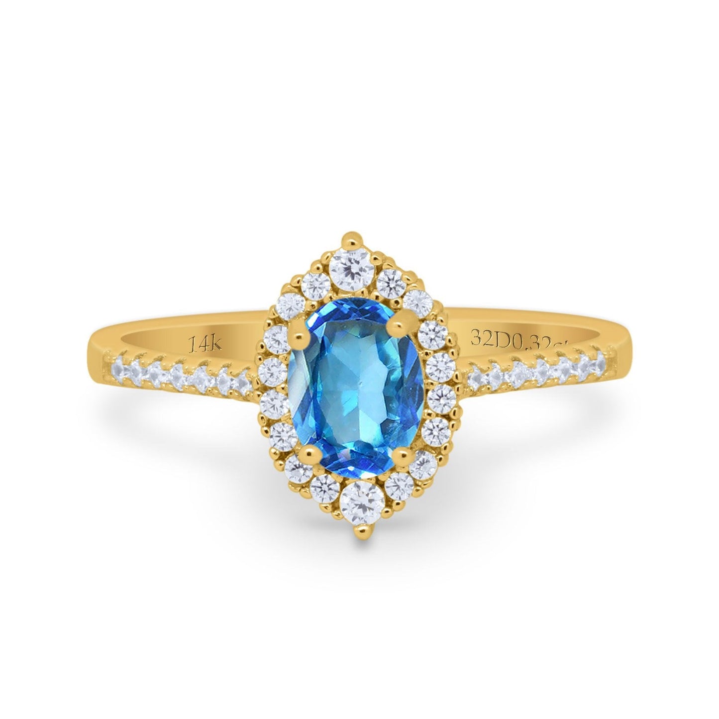 14K Yellow Gold 1.53ct Oval Natural Blue Topaz G SI Diamond Engagement Ring Size 6.5