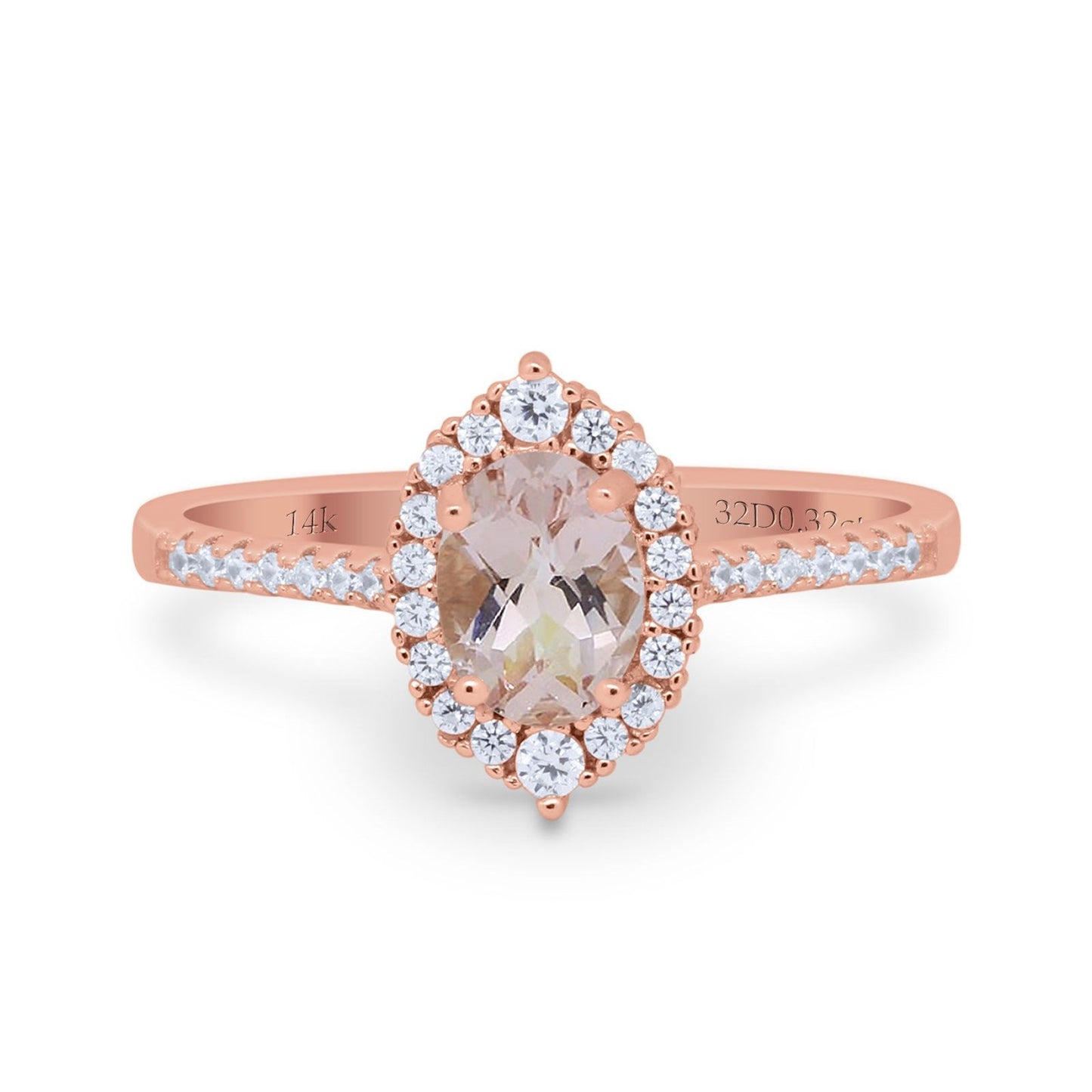 14K Rose Gold 1.53ct Oval Natural Morganite G SI Diamond Engagement Ring Size 6.5