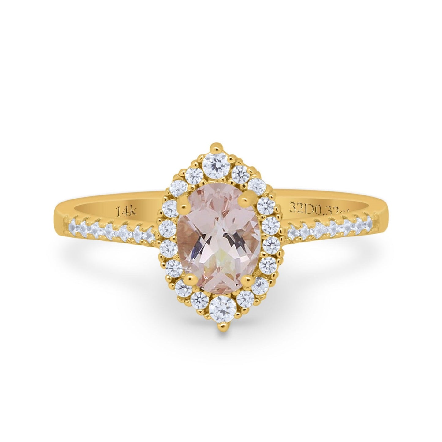 14K Yellow Gold 1.53ct Oval Natural Morganite G SI Diamond Engagement Ring Size 6.5