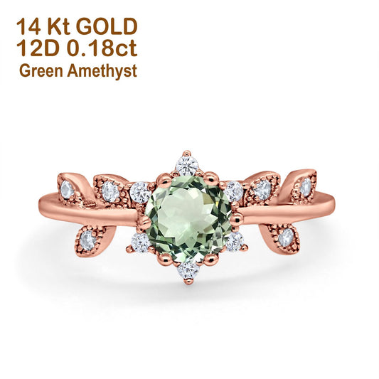 14K Rose Gold Round Natural Green Amethyst G SI 1.02ct Diamond Engagement Ring Size 6.5