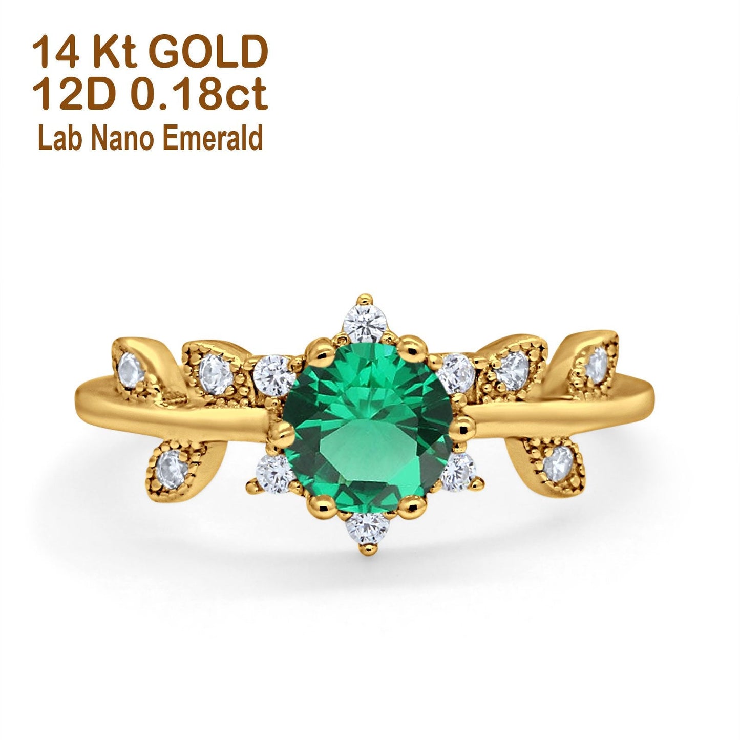 14K Yellow Gold Round Nano Emerald G SI 1.02ct Diamond Engagement Ring Size 6.5