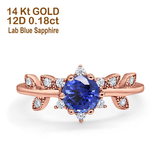 14K Rose Gold Round Nano Blue Sapphire G SI 1.02ct Diamond Engagement Ring Size 6.5