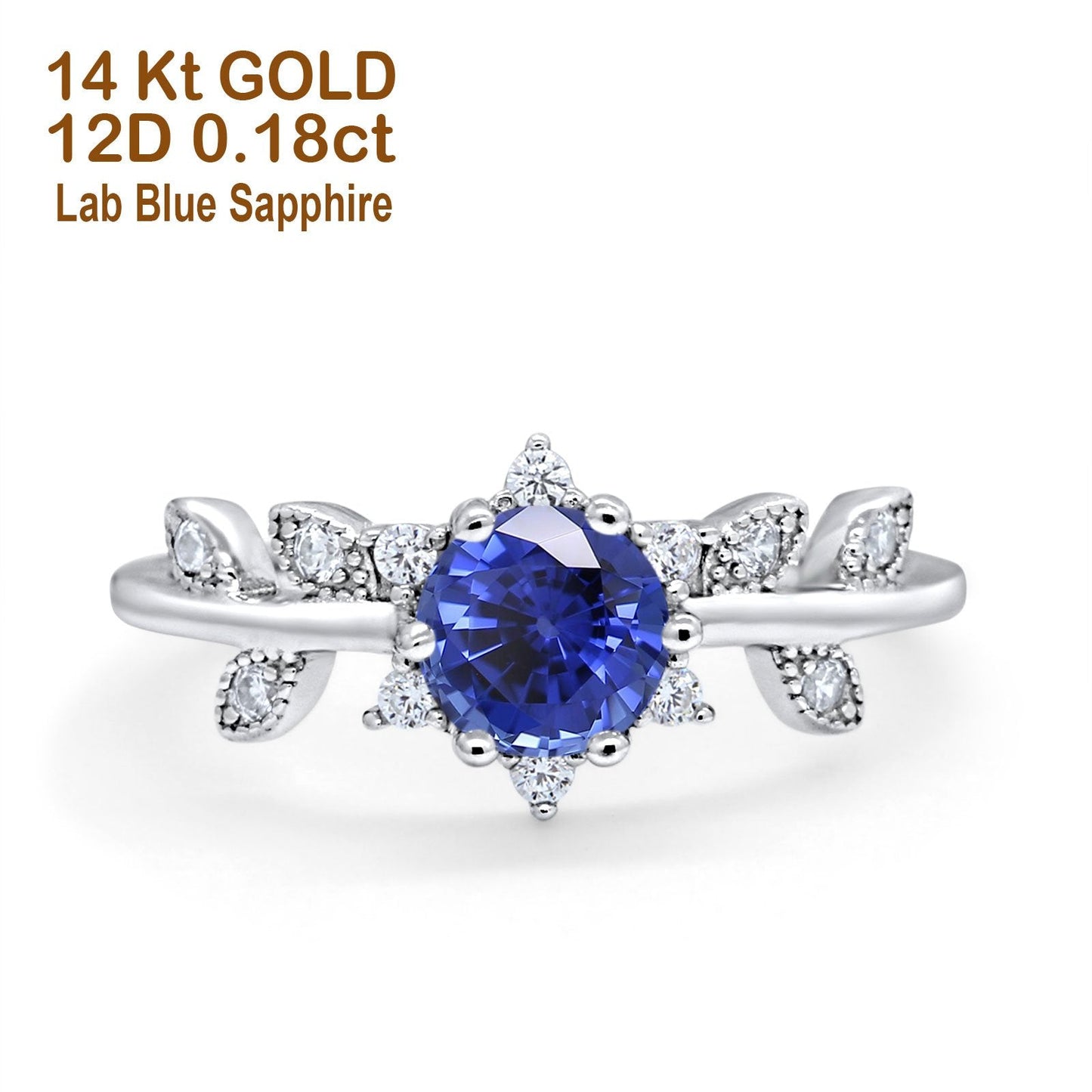 14K White Gold Round Nano Blue Sapphire G SI 1.02ct Diamond Engagement Ring Size 6.5