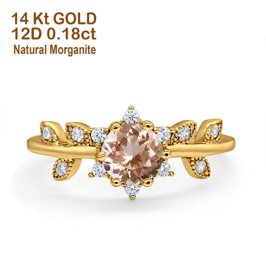 14K Yellow Gold Round Natural Morganite G SI 1.02ct Diamond Engagement Ring Size 6.5