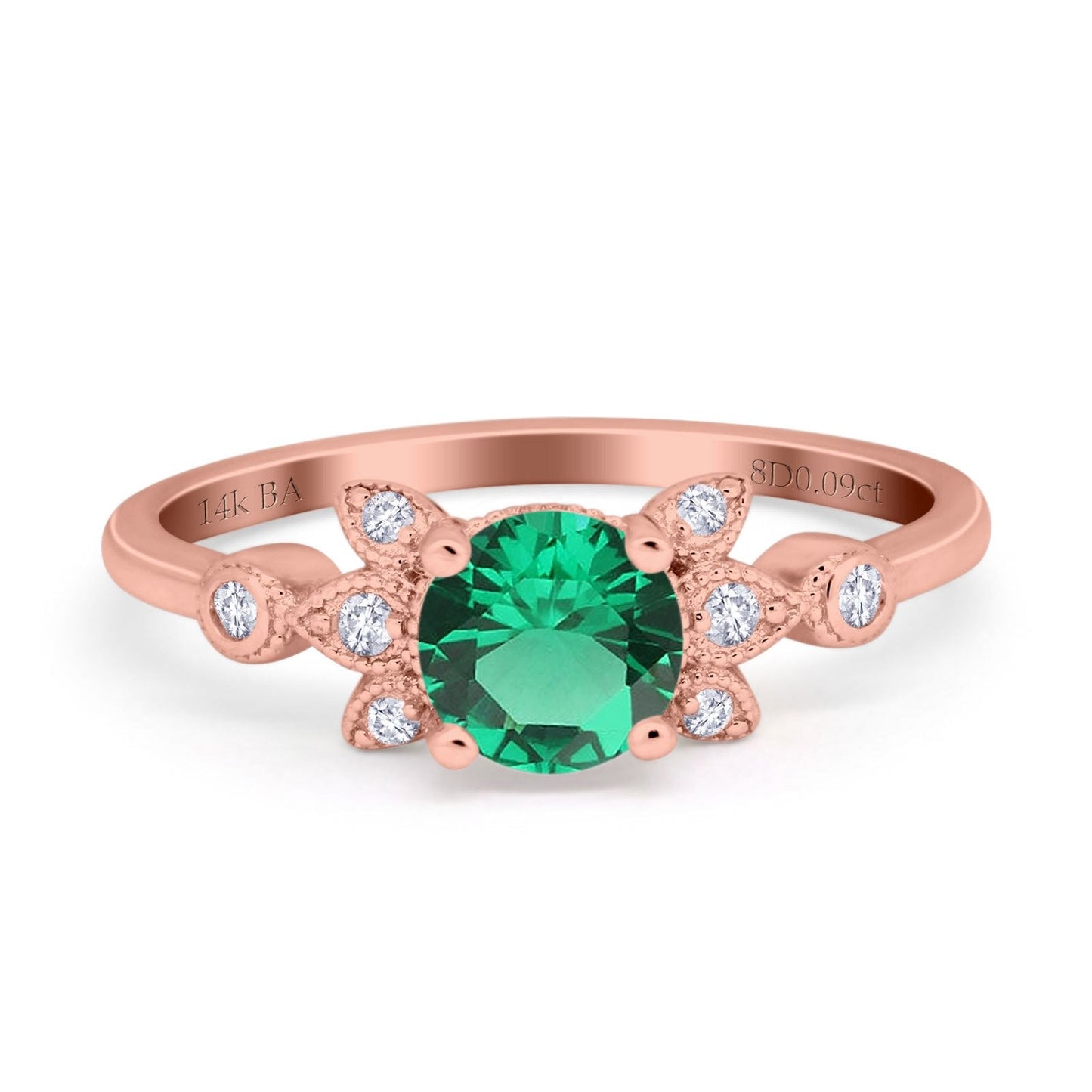 14K Rose Gold 1.37ct Round 7mm G SI Nano Emerald Diamond Engagement Wedding Ring Size 6.5