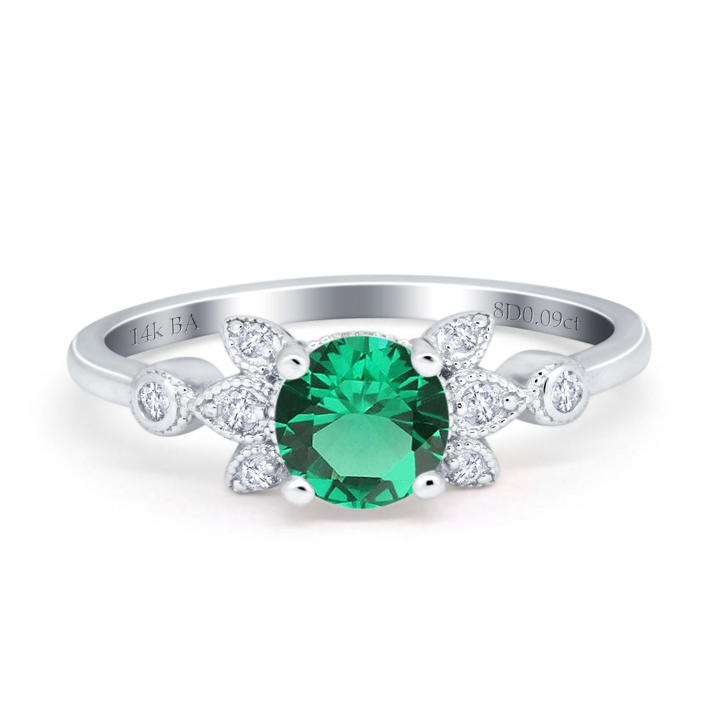 14K White Gold 1.37ct Round 7mm G SI Nano Emerald Diamond Engagement Wedding Ring Size 6.5