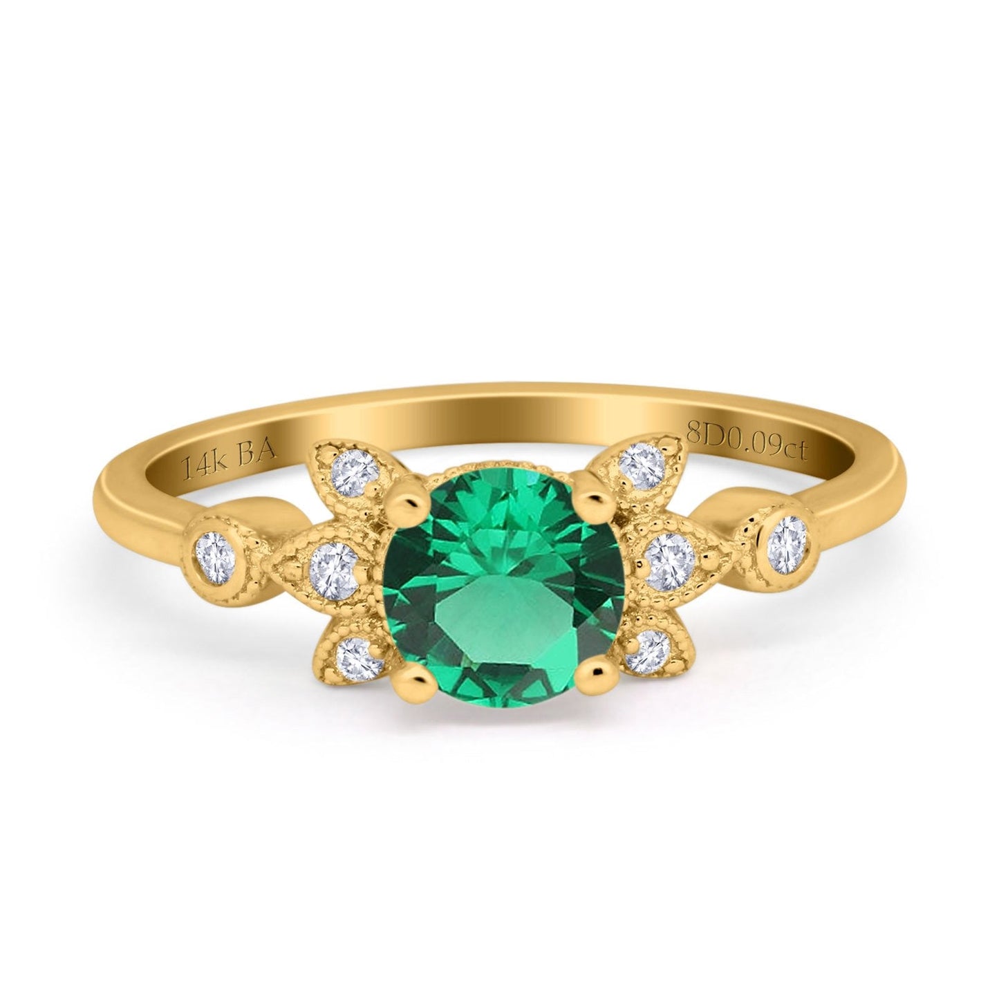 14K Yellow Gold 1.37ct Round 7mm G SI Nano Emerald Diamond Engagement Wedding Ring Size 6.5