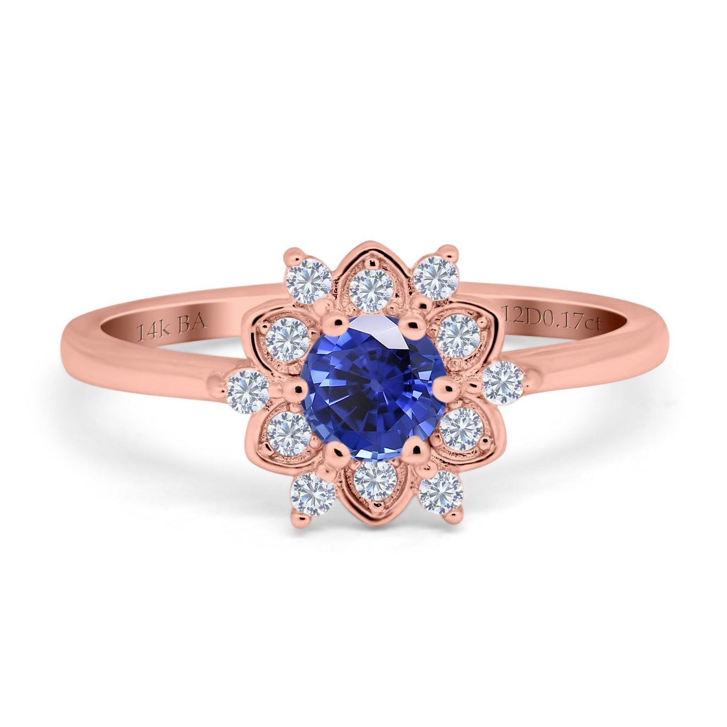 14K Rose Gold 1.01ct Round 6mm G SI Nano Blue Sapphire Diamond Engagement Wedding Ring Size 6.5