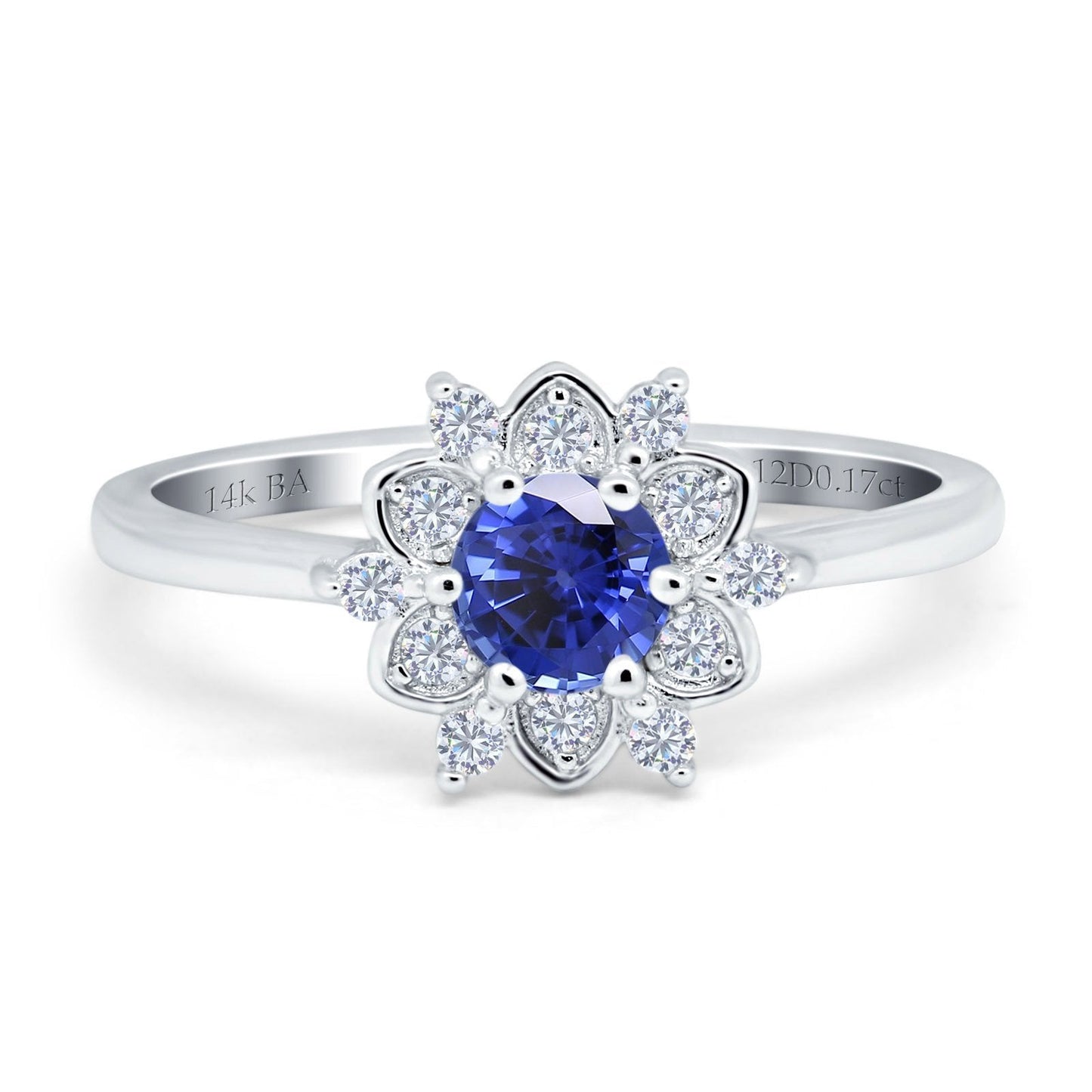 14K White Gold 1.01ct Round 6mm G SI Nano Blue Sapphire Diamond Engagement Wedding Ring Size 6.5