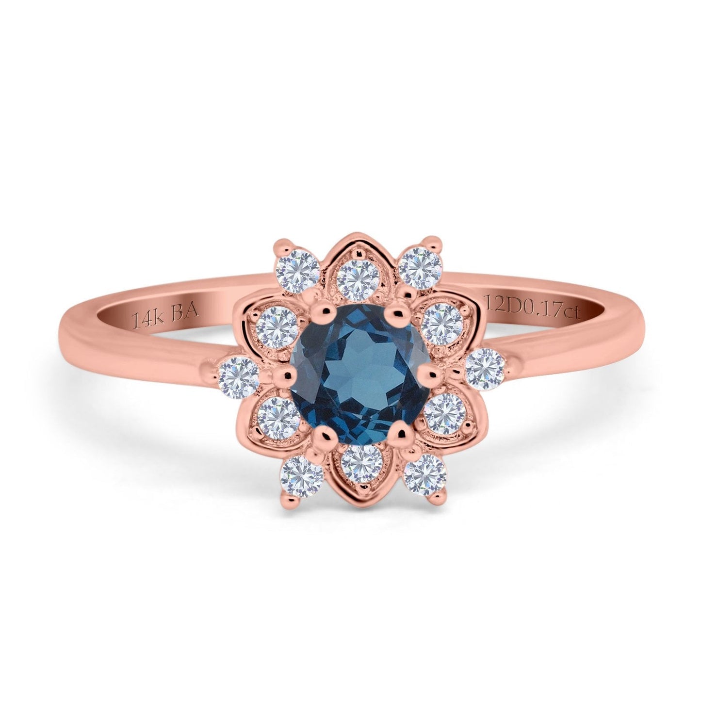 14K Rose Gold 1.01ct Round 6mm G SI London Blue Topaz Diamond Engagement Wedding Ring Size 6.5