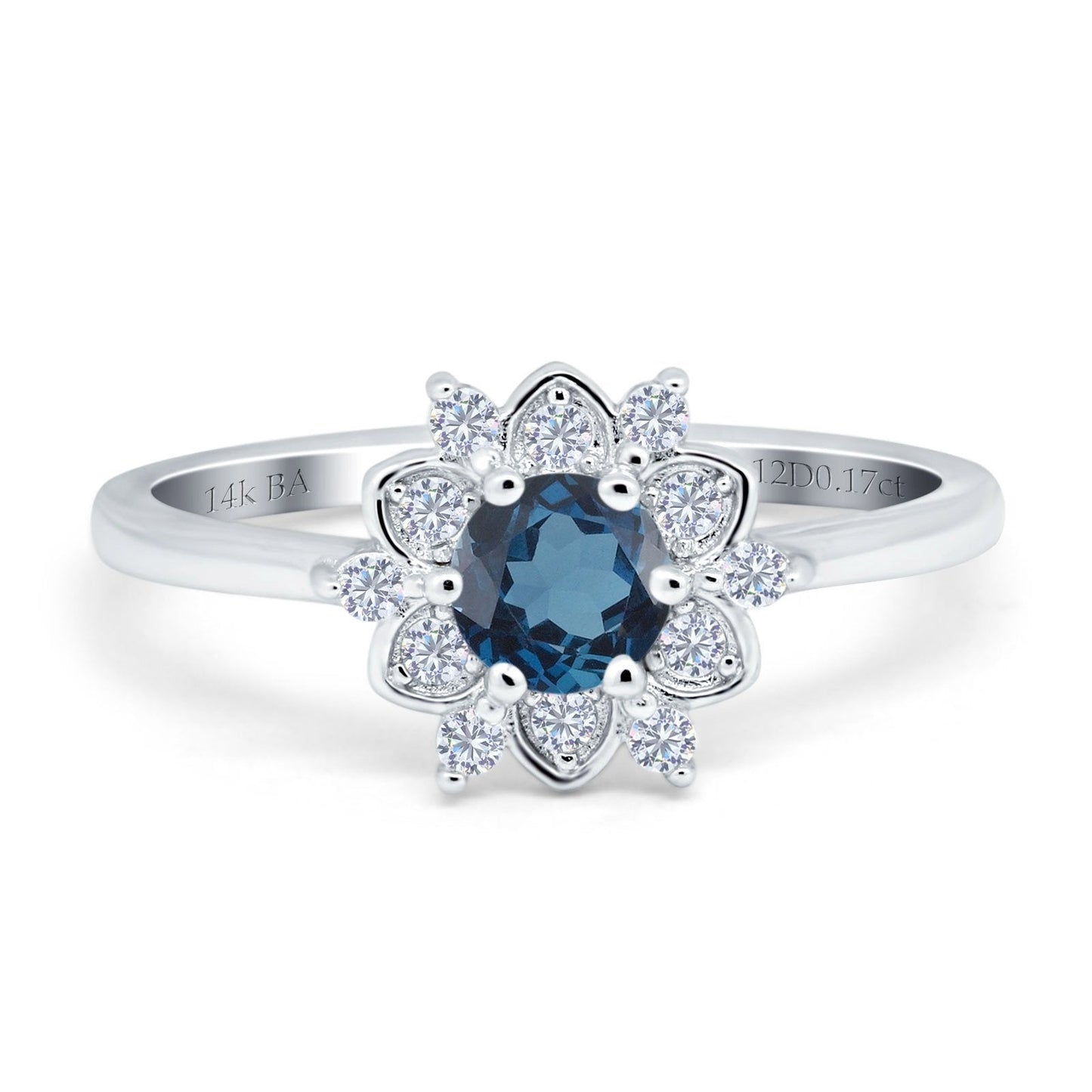 14K White Gold 1.01ct Round 6mm G SI London Blue Topaz Diamond Engagement Wedding Ring Size 6.5