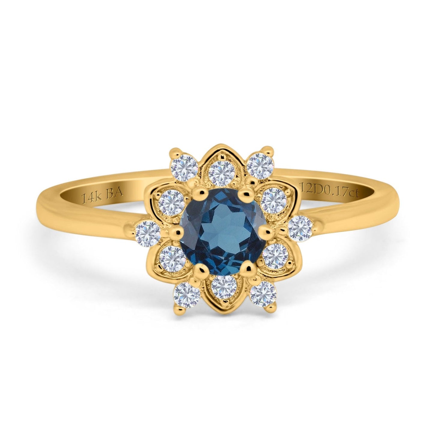 14K Yellow Gold 1.01ct Round 6mm G SI London Blue Topaz Diamond Engagement Wedding Ring Size 6.5