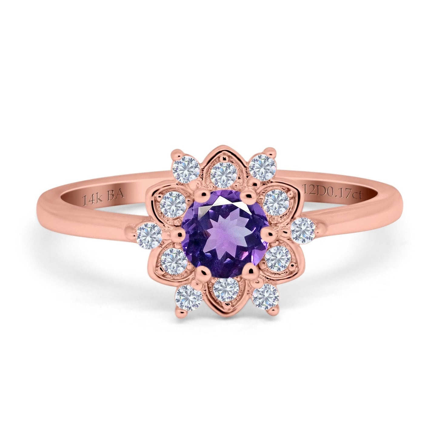 14K Rose Gold 1.01ct Round 6mm G SI Natural Amethyst Diamond Engagement Wedding Ring Size 6.5