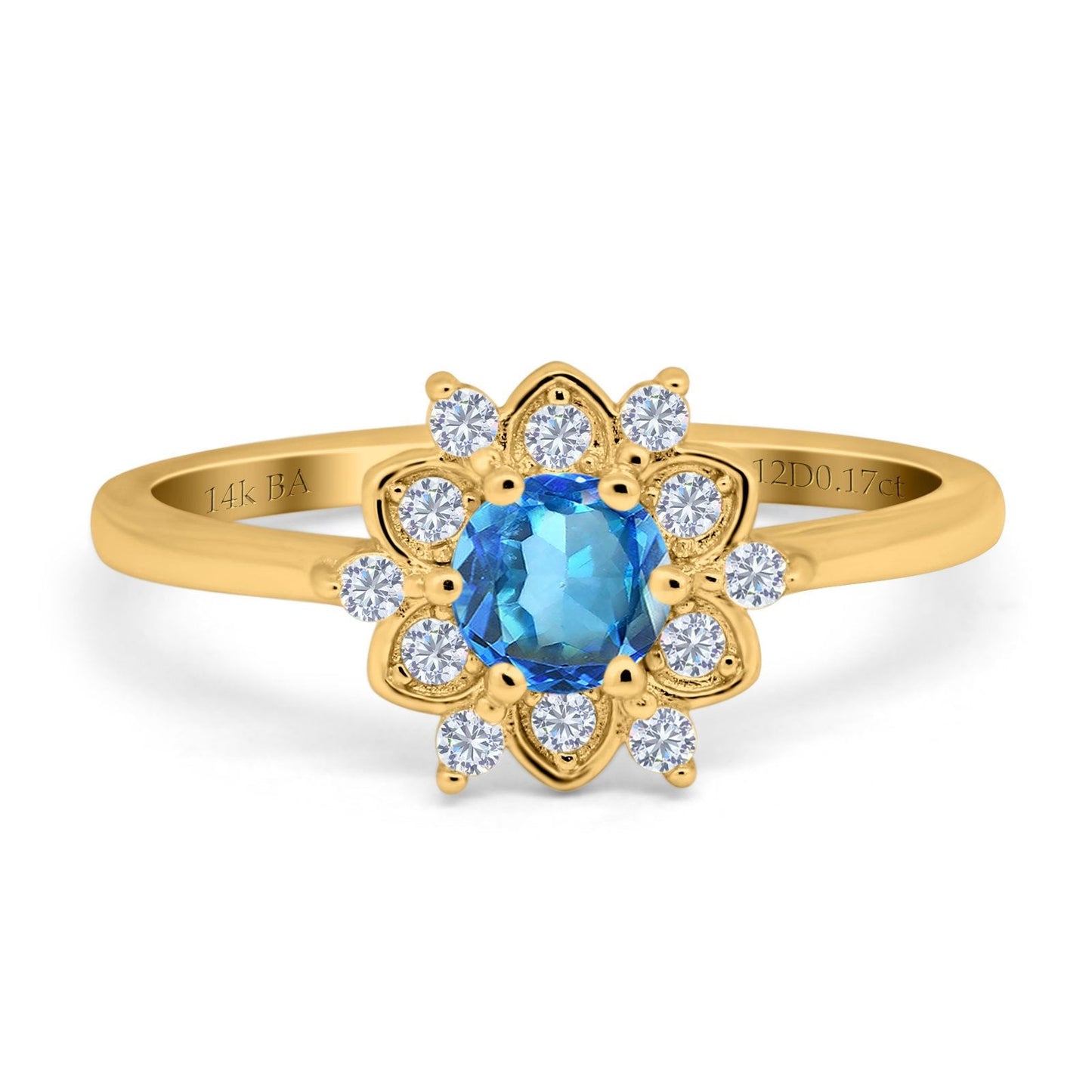 14K Yellow Gold 1.01ct Round 6mm G SI Natural Blue Topaz Diamond Engagement Wedding Ring Size 6.5