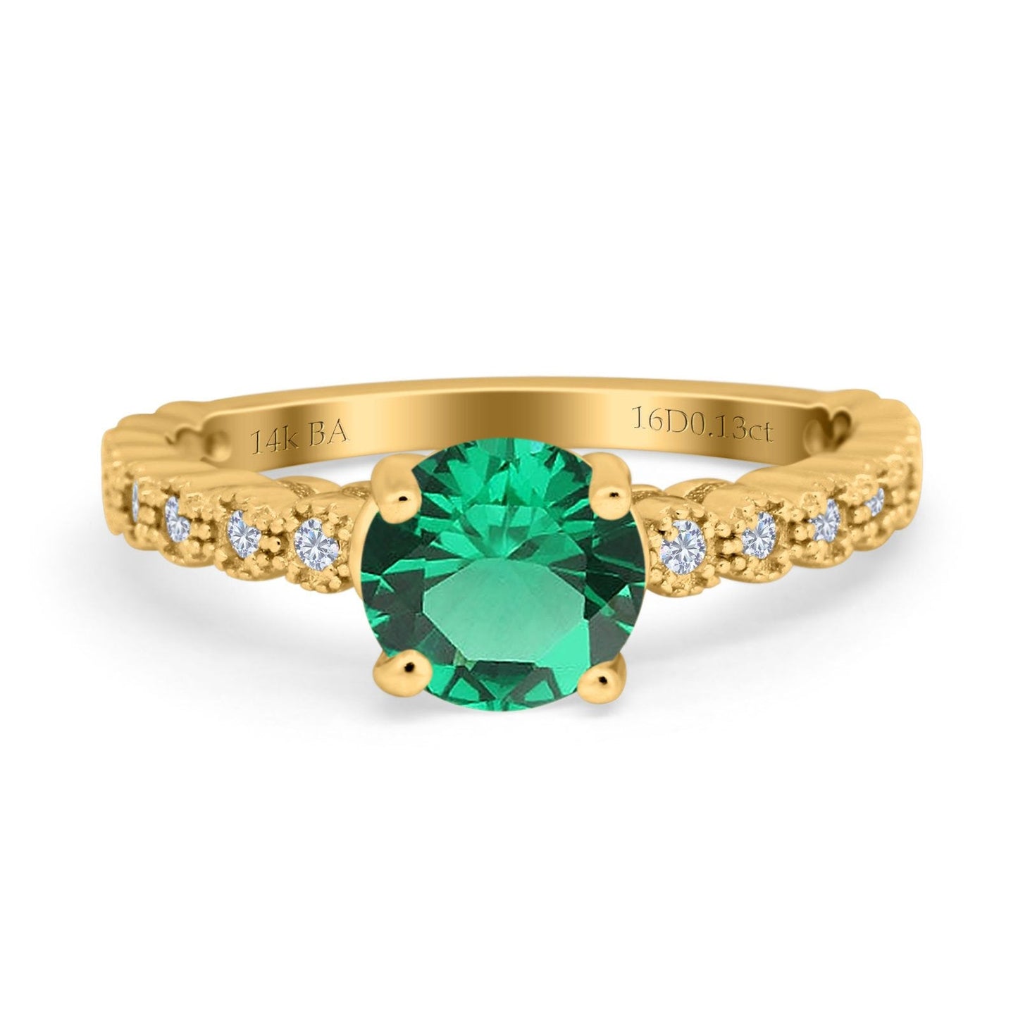 14K Yellow Gold 1.16ct Round 6.5mm G SI Nano Emerald Diamond Engagement Wedding Ring Size 6.5