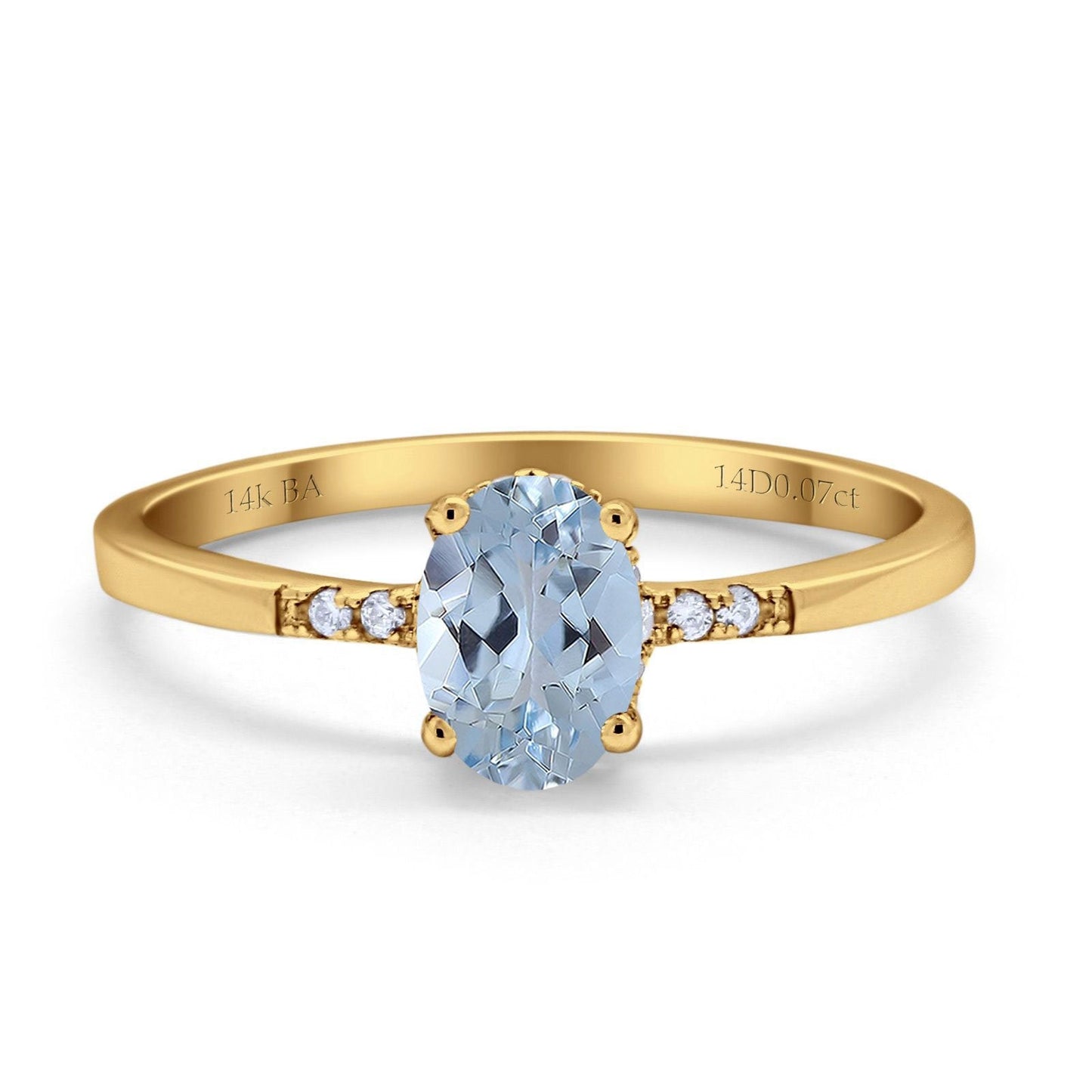 14K Yellow Gold 1.28ct Oval 8mmx6mm G SI Natural Aquamarine Diamond Engagement Wedding Ring Size 6.5