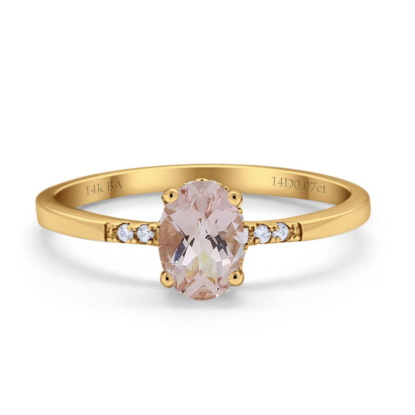 14K Yellow Gold 1.28ct Oval 8mmx6mm G SI Natural Morganite Diamond Engagement Wedding Ring Size 6.5