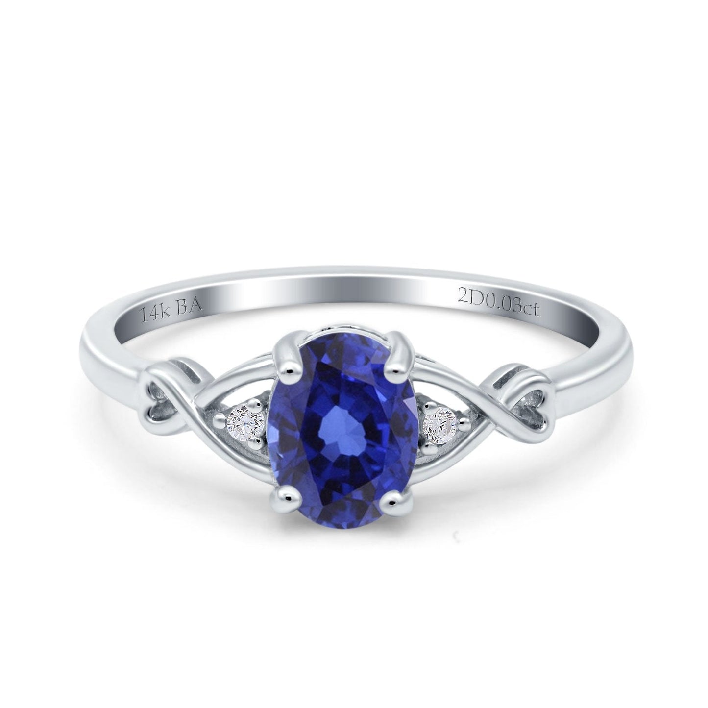 14K White Gold 1.24ct Oval Filigree Infinity 8mmx6mm G SI Nano Blue Sapphire Diamond Engagement Wedding Ring Size 6.5