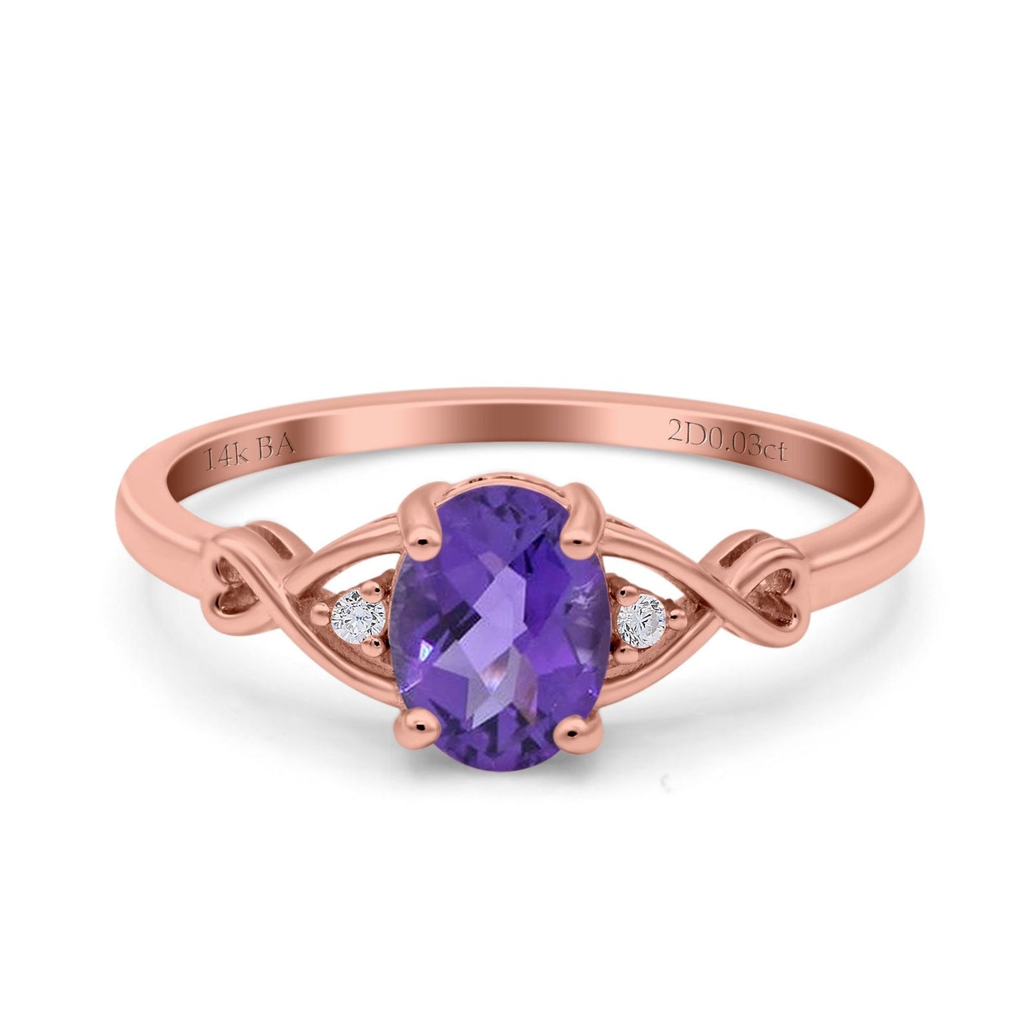 14K Rose Gold 1.24ct Oval Filigree Infinity 8mmx6mm G SI Natural Amethyst Diamond Engagement Wedding Ring Size 6.5