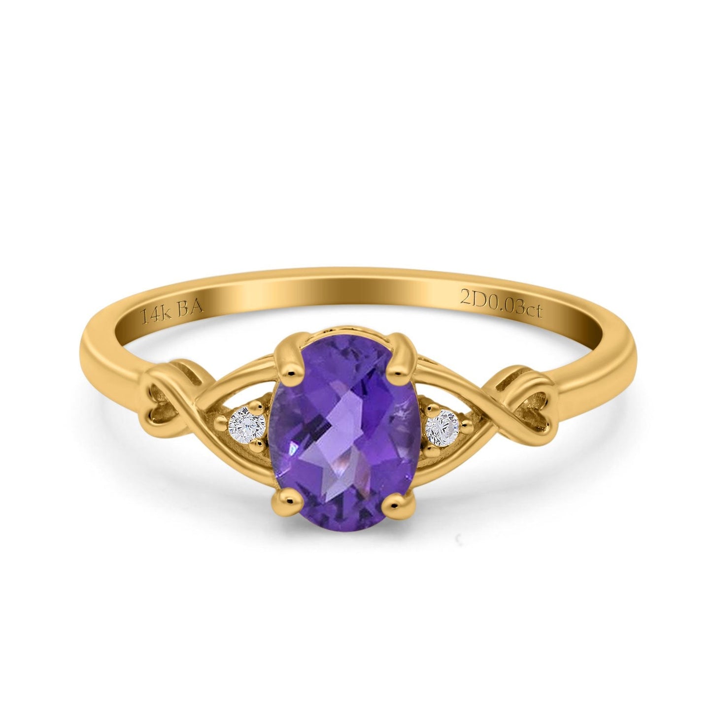 14K Yellow Gold 1.24ct Oval Filigree Infinity 8mmx6mm G SI Natural Amethyst Diamond Engagement Wedding Ring Size 6.5