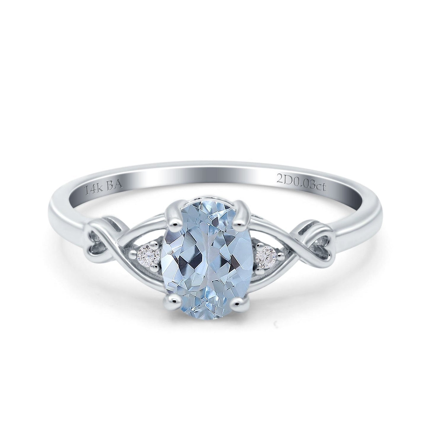 14K White Gold 1.24ct Oval Filigree Infinity 8mmx6mm G SI Natural Aquamarine Diamond Engagement Wedding Ring Size 6.5