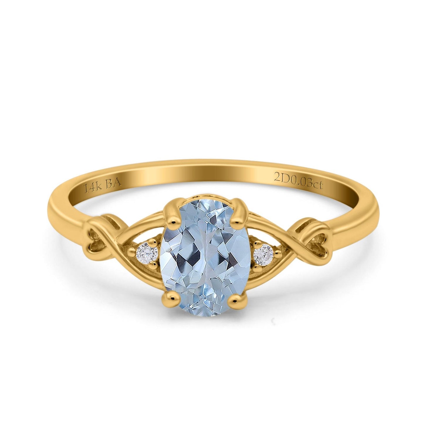 14K Yellow Gold 1.24ct Oval Filigree Infinity 8mmx6mm G SI Natural Aquamarine Diamond Engagement Wedding Ring Size 6.5