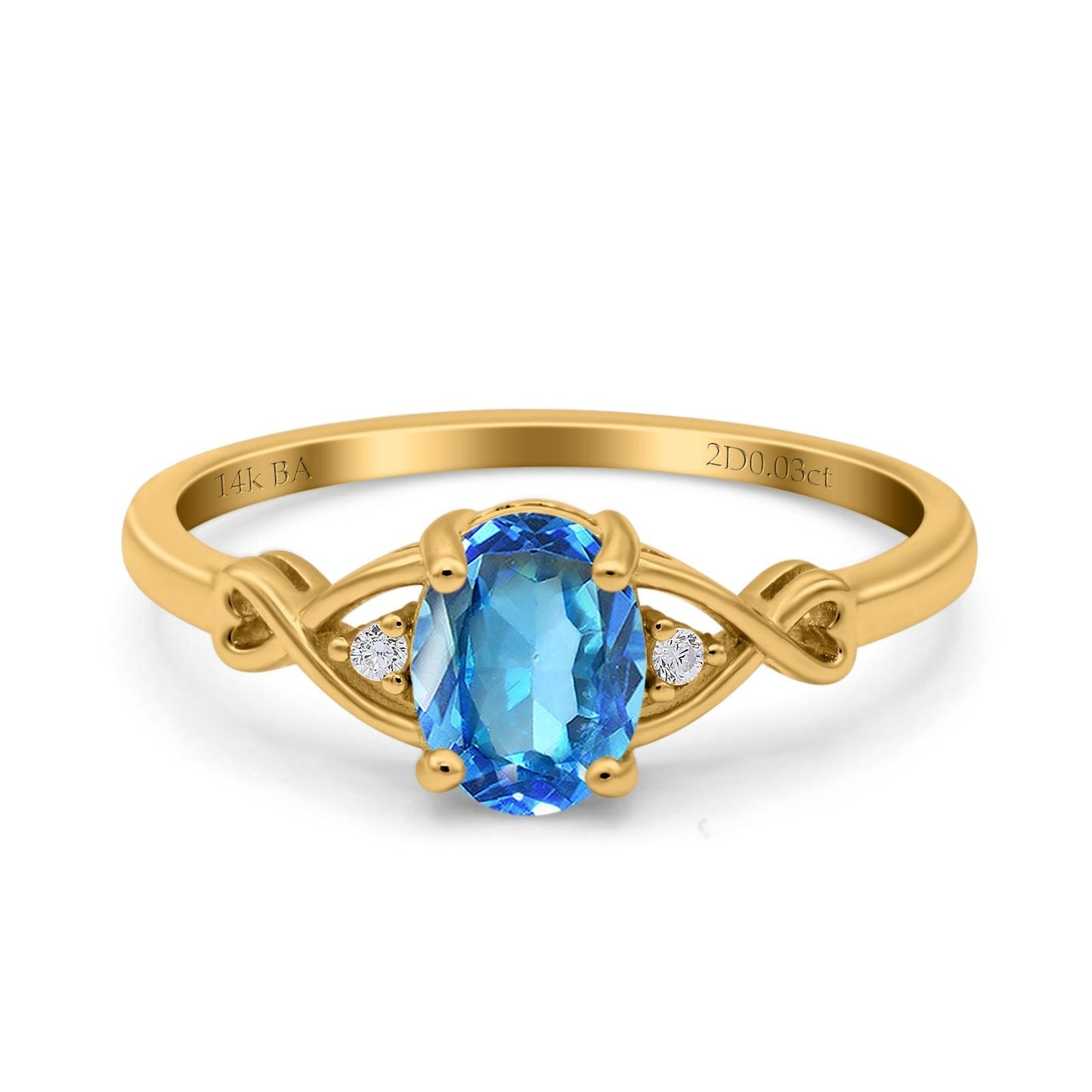 14K Yellow Gold 1.24ct Oval Filigree Infinity 8mmx6mm G SI Natural Blue Topaz Diamond Engagement Wedding Ring Size 6.5