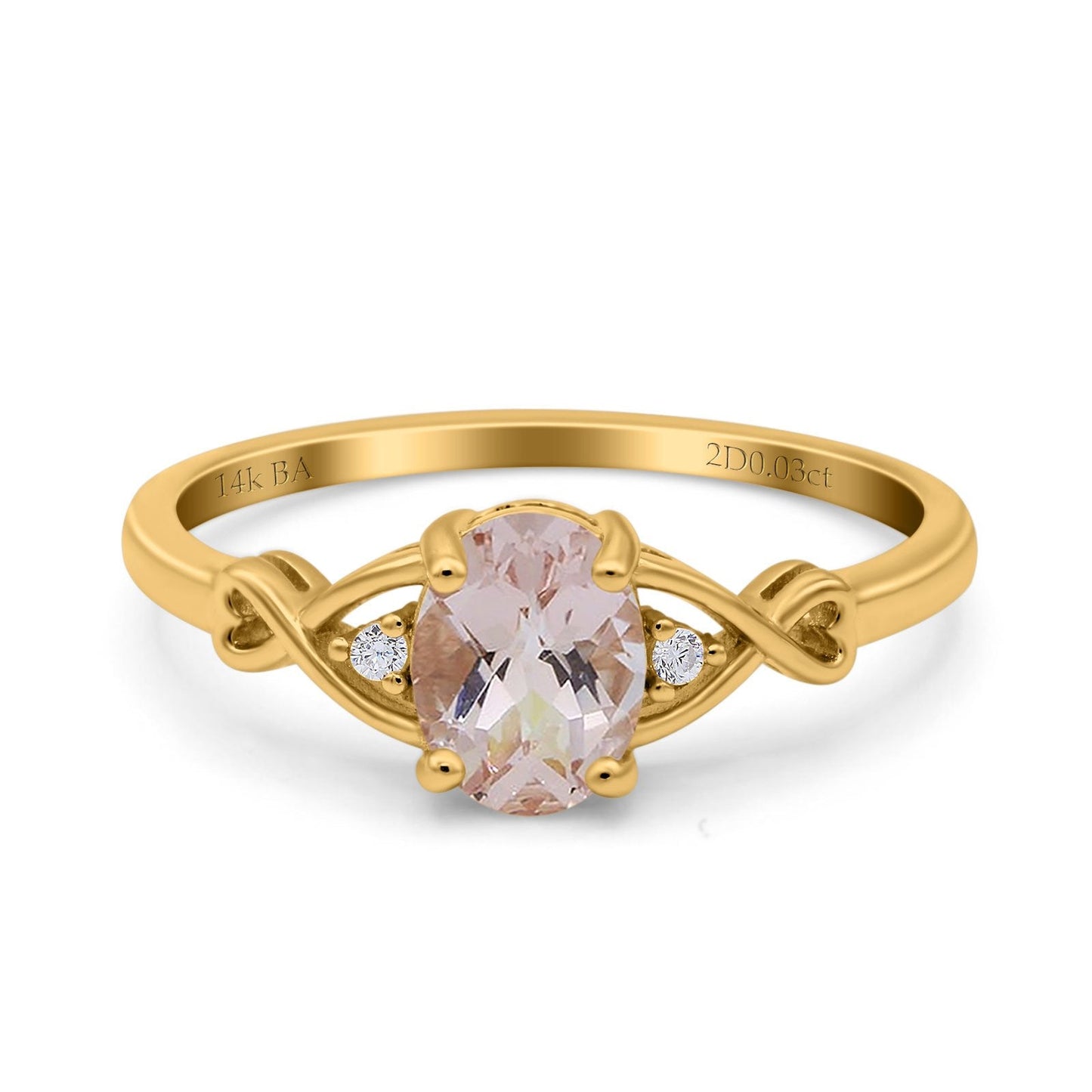 14K Yellow Gold 1.24ct Oval Filigree Infinity 8mmx6mm G SI Natural Morganite Diamond Engagement Wedding Ring Size 6.5