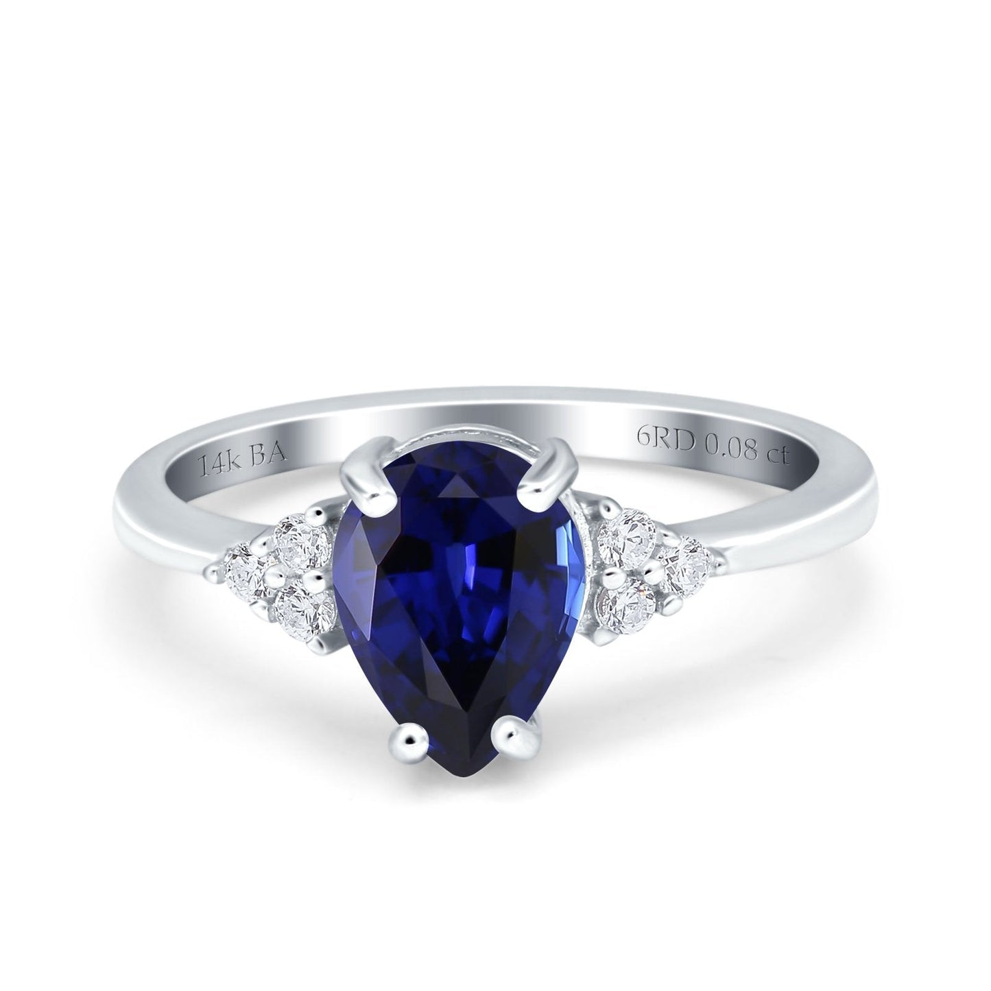 Bague de fiançailles en or blanc 14 carats, 1,33 ct, forme poire en forme de larme, 8 mm x 6 mm, G SI, saphir bleu nano, diamant, taille 6,5