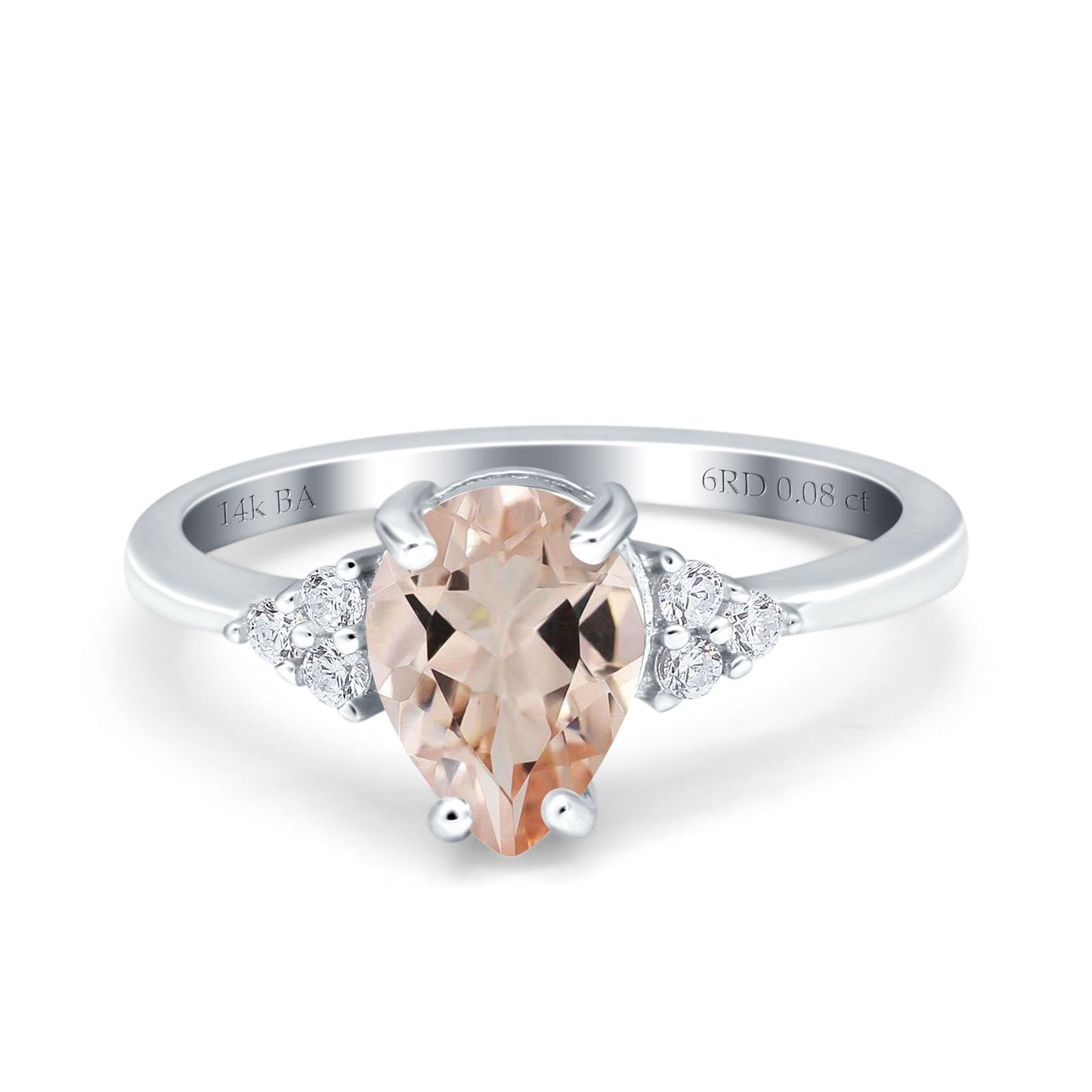 Bague de fiançailles en or blanc 14 carats, 1,33 ct, forme poire en forme de larme, 8 mm x 6 mm, G SI, diamant morganite naturel, taille 6,5