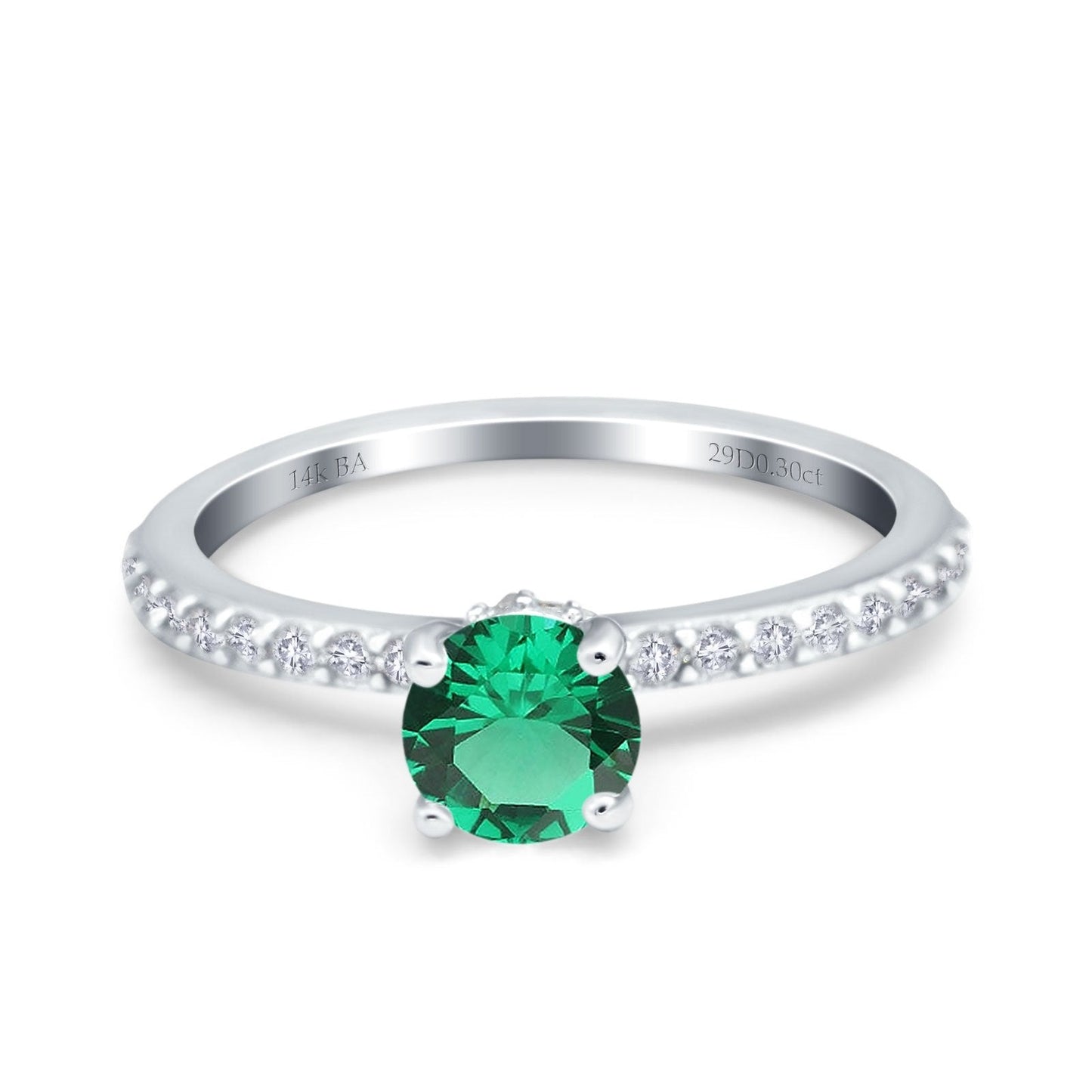 14K White Gold 1.14ct Round Accent Vintage 6mm G SI Nano Emerald Diamond Engagement Wedding Ring Size 6.5