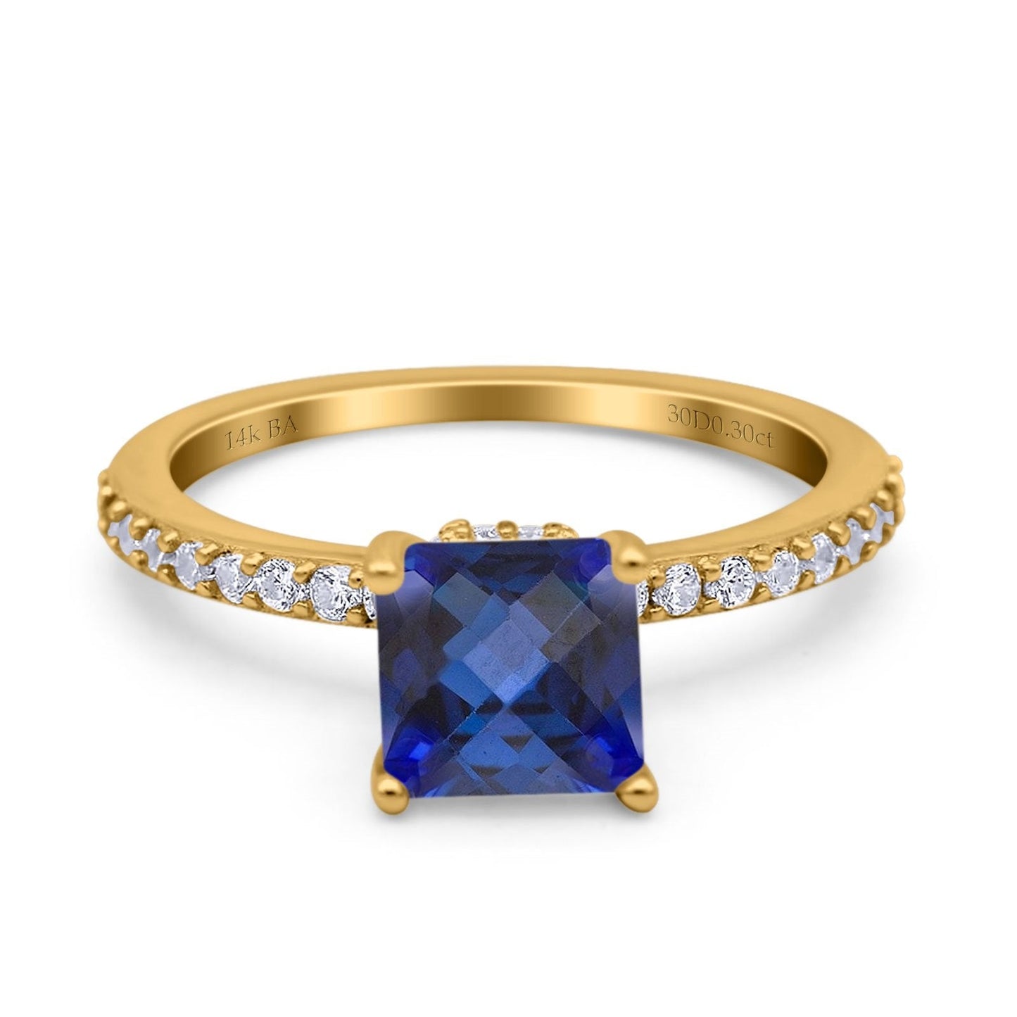 14K Yellow Gold 1.55ct Cushion Cut Vintage 7mm G SI Nano Blue Sapphire Diamond Engagement Wedding Ring Size 6.5