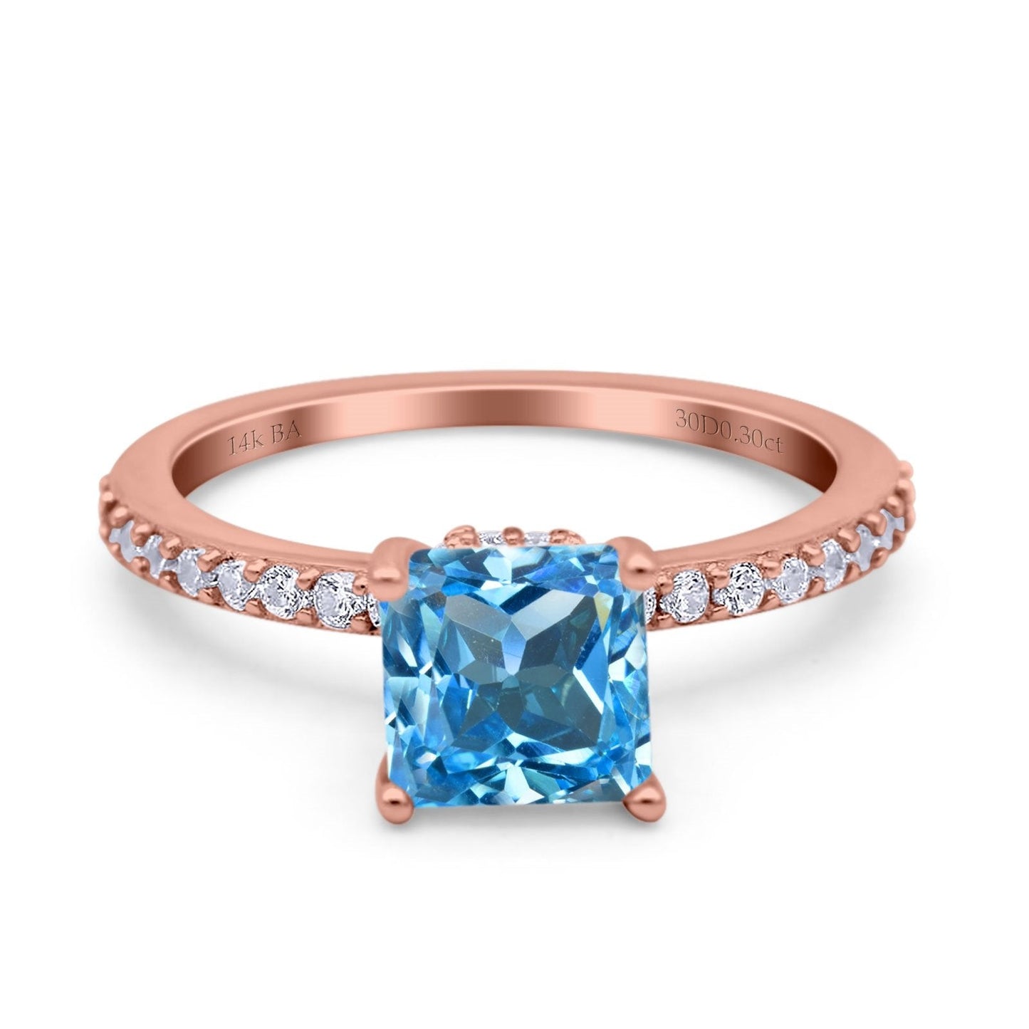 14K Rose Gold 1.55ct Cushion Cut Vintage 7mm G SI Natural Blue Topaz Diamond Engagement Wedding Ring Size 6.5