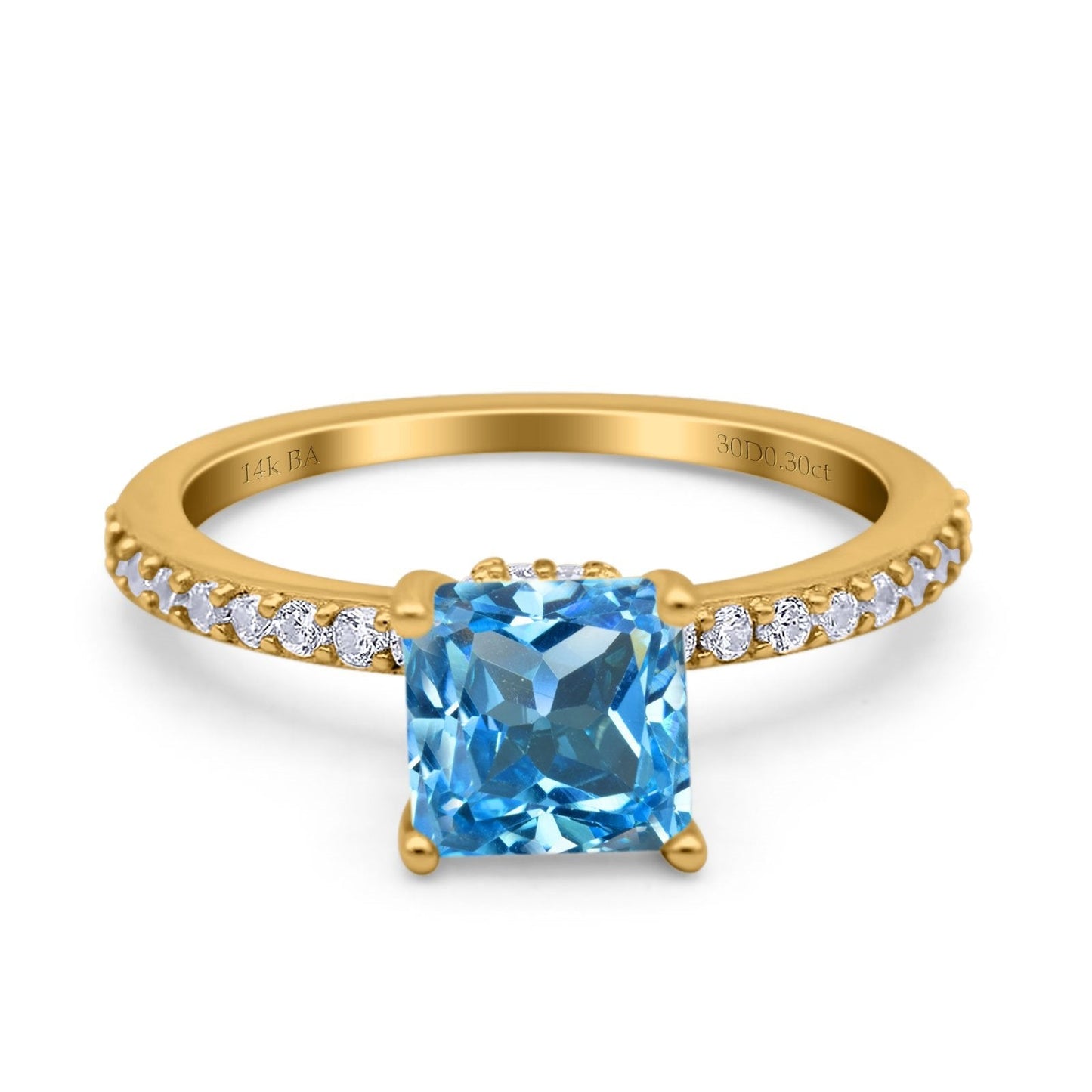 14K Yellow Gold 1.55ct Cushion Cut Vintage 7mm G SI Natural Blue Topaz Diamond Engagement Wedding Ring Size 6.5