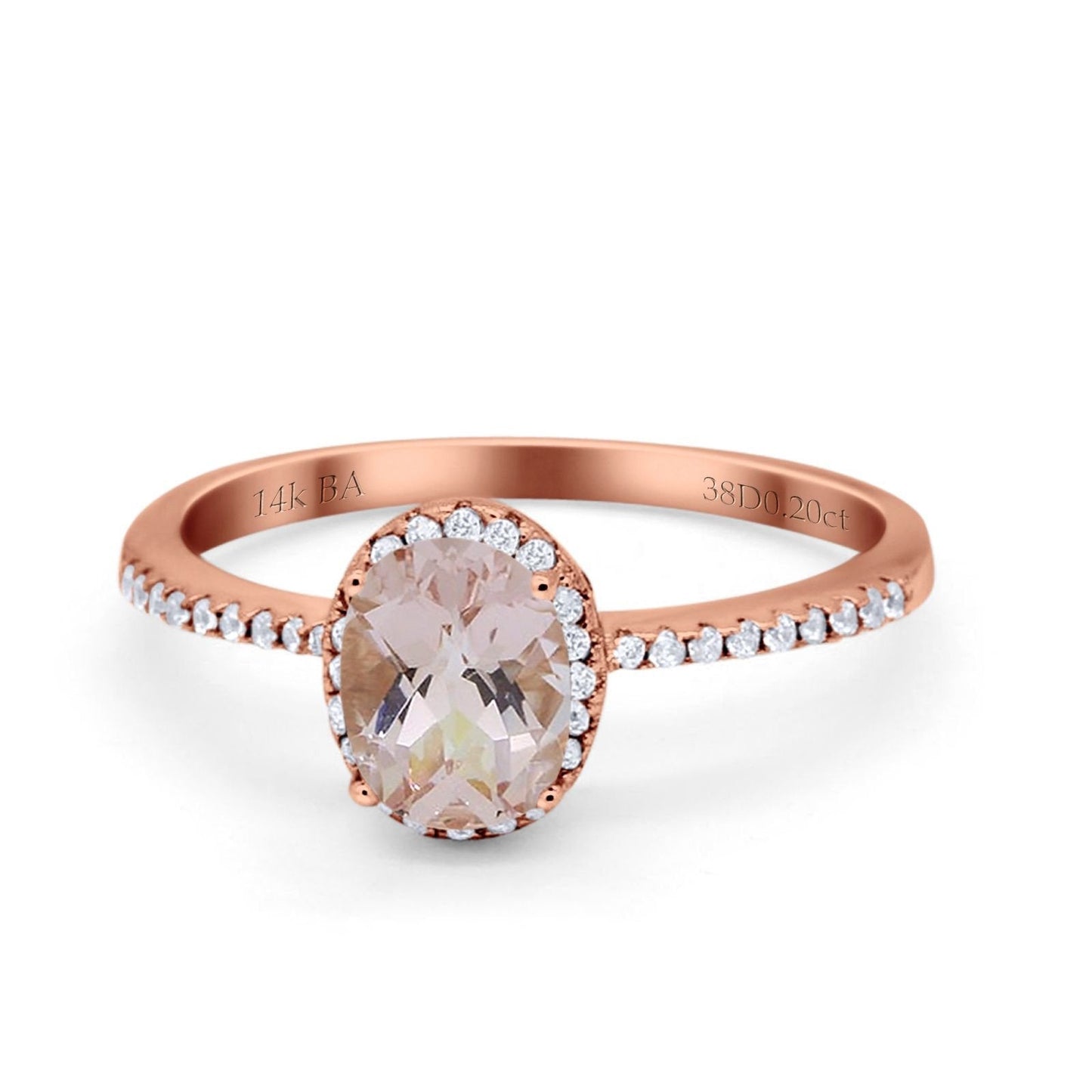 14K Rose Gold 1.41ct Oval 8mmx6mm Fashion Accent G SI Natural Morganite Diamond Engagement Wedding Ring Size 6.5