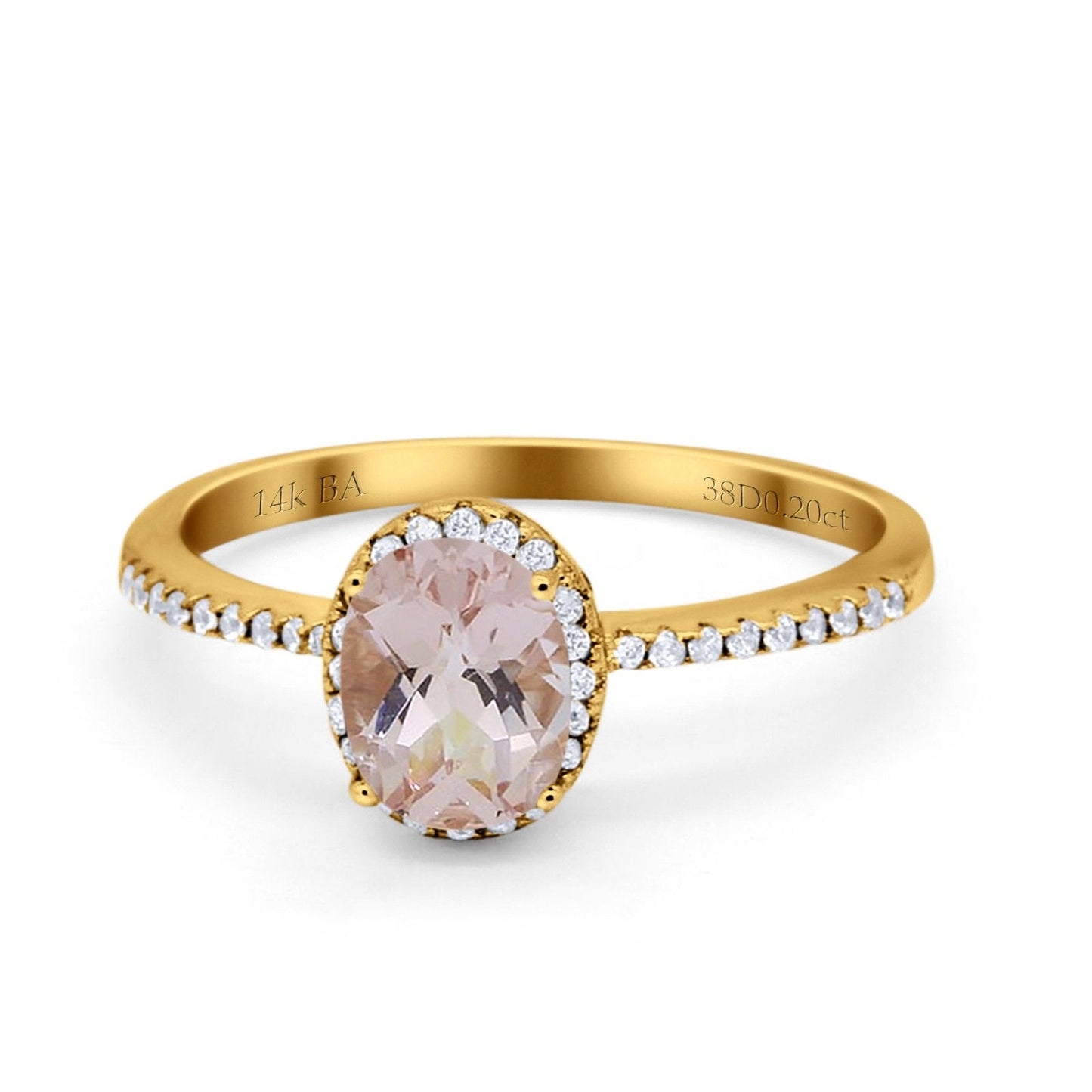 14K Yellow Gold 1.41ct Oval 8mmx6mm Fashion Accent G SI Natural Morganite Diamond Engagement Wedding Ring Size 6.5