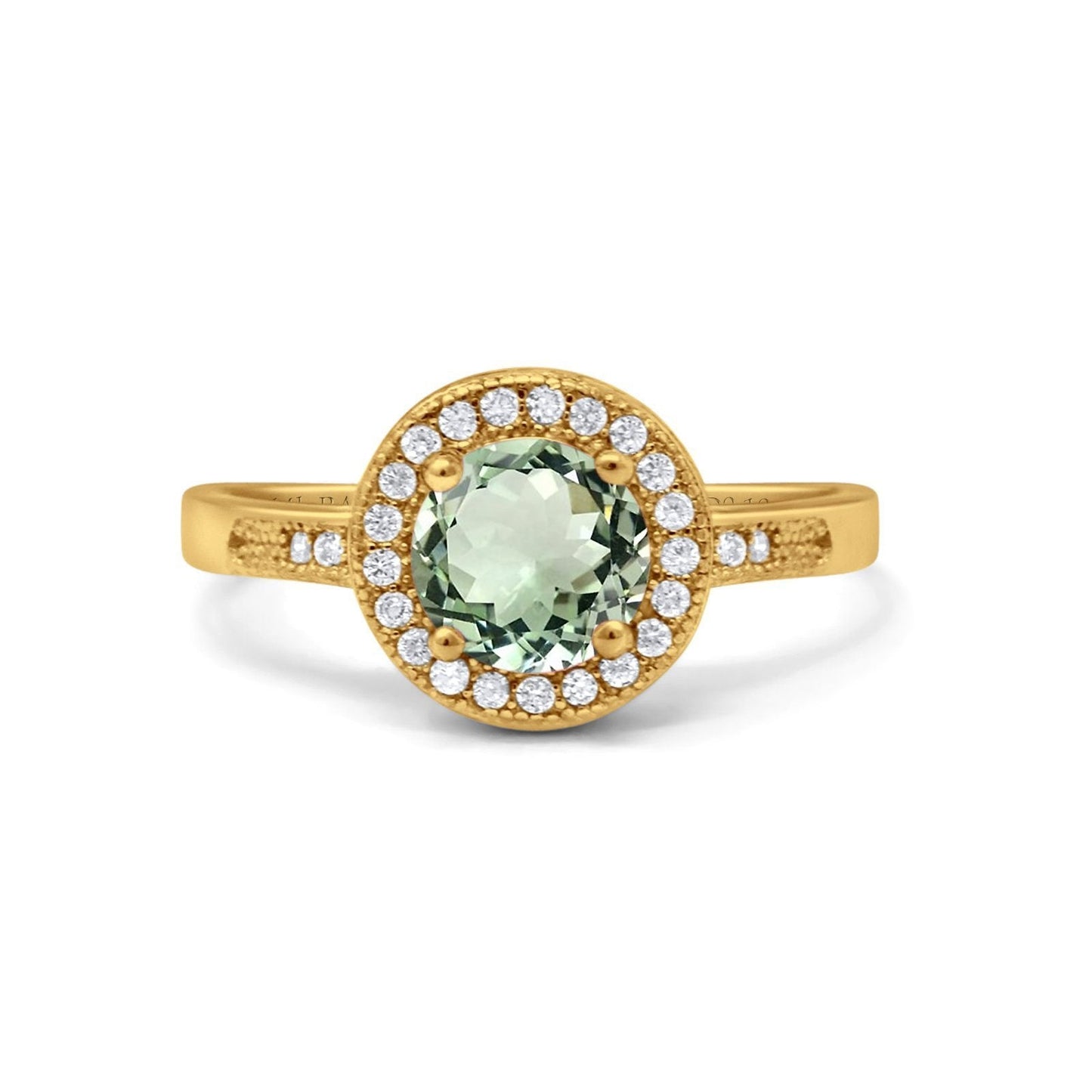 14K Yellow Gold 0.94ct Round Art Deco 6mm G SI Natural Green Amethyst Diamond Engagement Wedding Ring Size 6.5