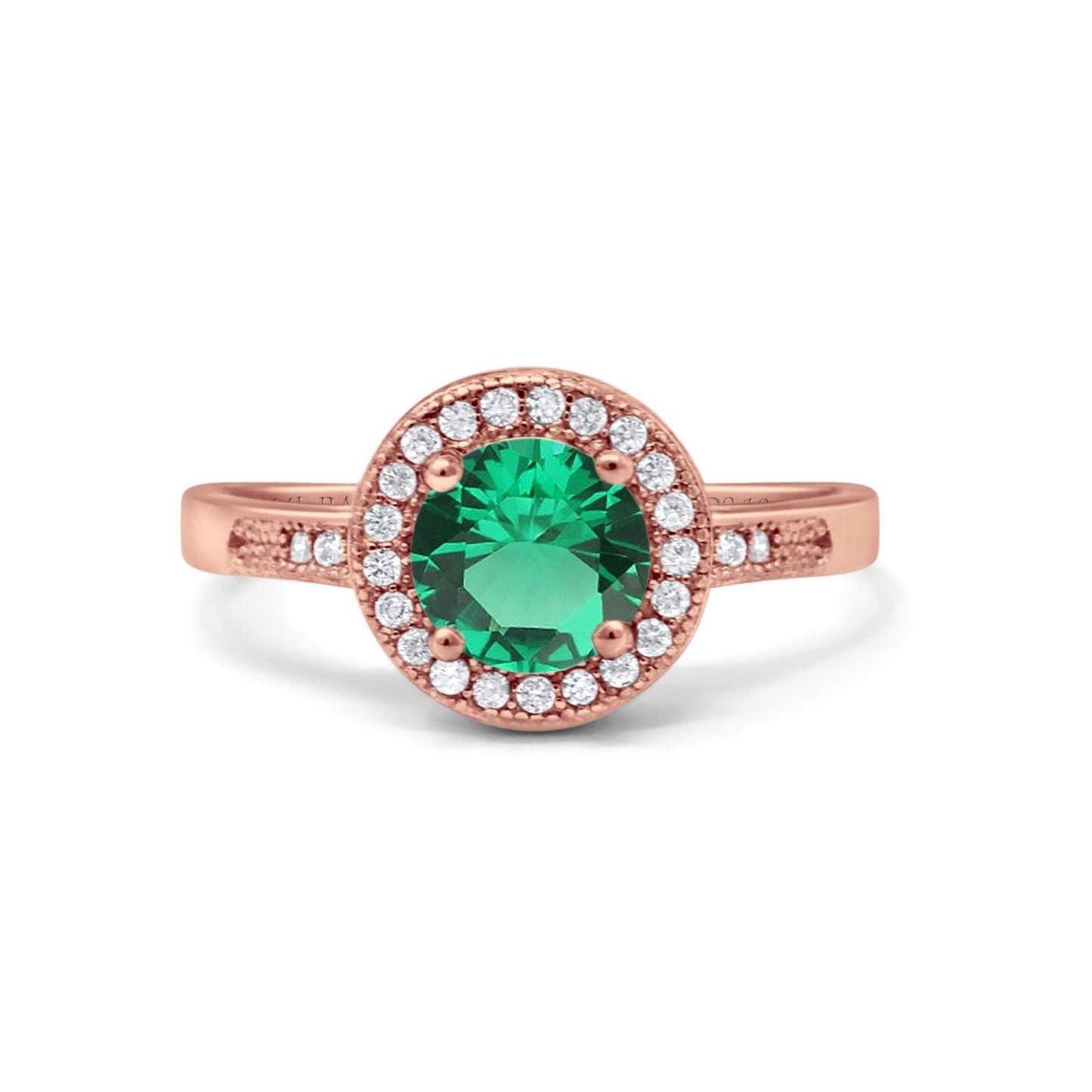 14K Rose Gold 0.94ct Round Art Deco 6mm G SI Nano Emerald Diamond Engagement Wedding Ring Size 6.5