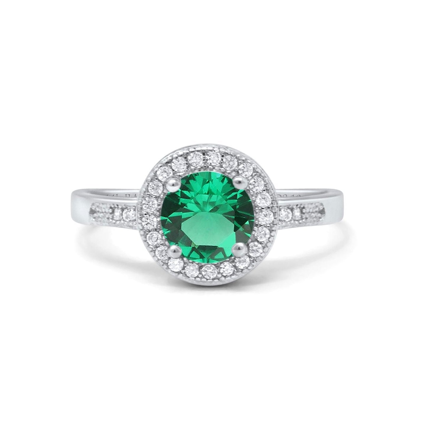 14K White Gold 0.94ct Round Art Deco 6mm G SI Nano Emerald Diamond Engagement Wedding Ring Size 6.5