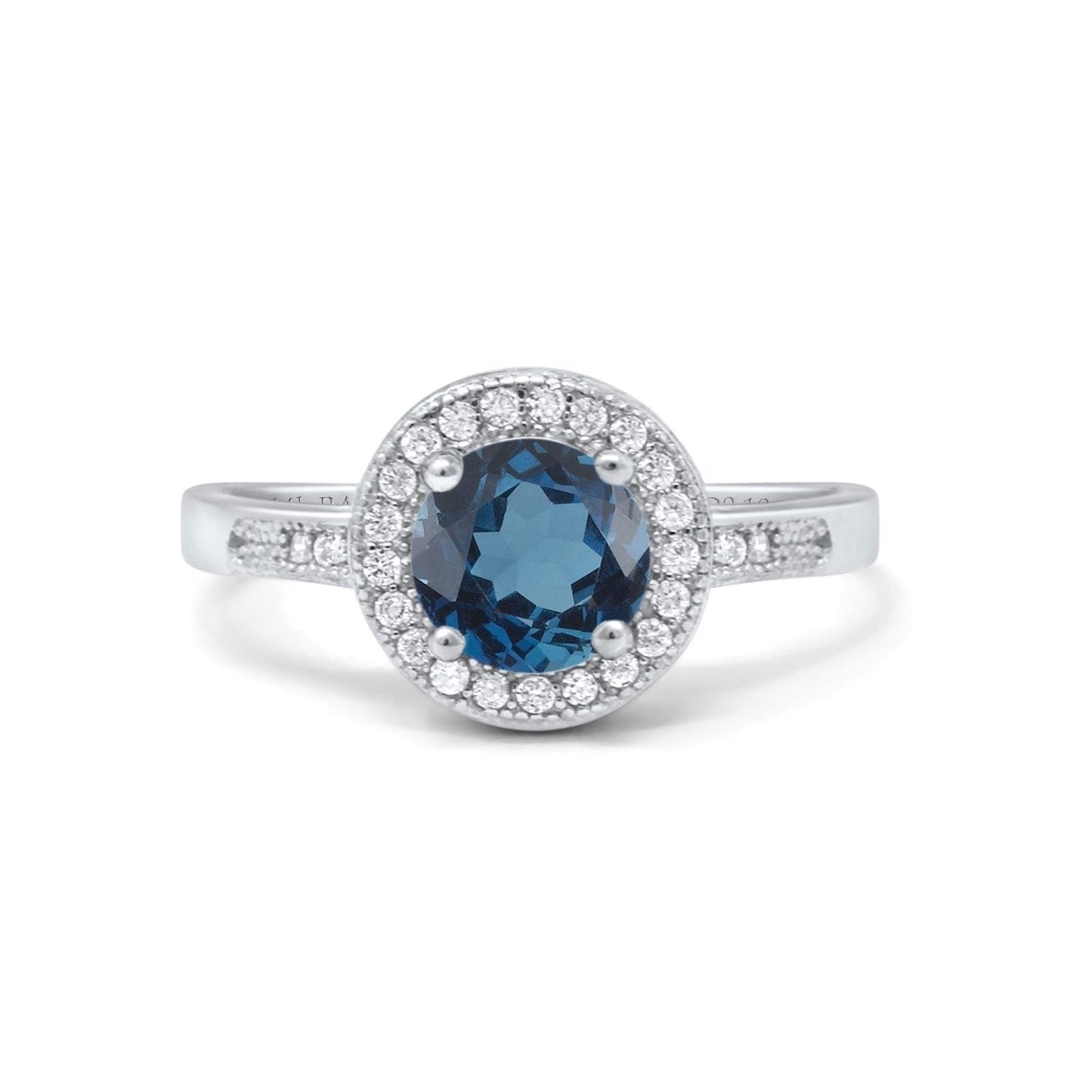 14K White Gold 0.94ct Round Art Deco 6mm G SI London Blue Topaz Diamond Engagement Wedding Ring Size 6.5