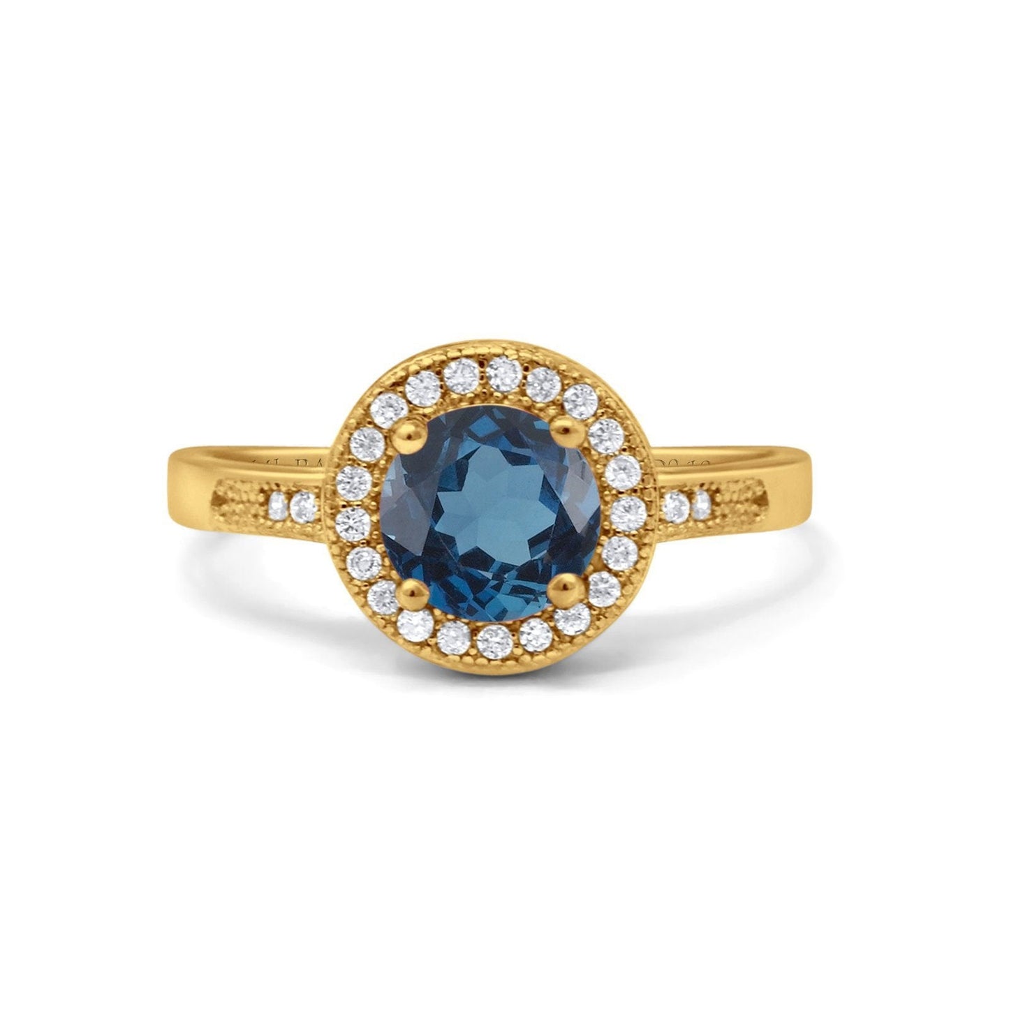 14K Yellow Gold 0.94ct Round Art Deco 6mm G SI London Blue Topaz Diamond Engagement Wedding Ring Size 6.5