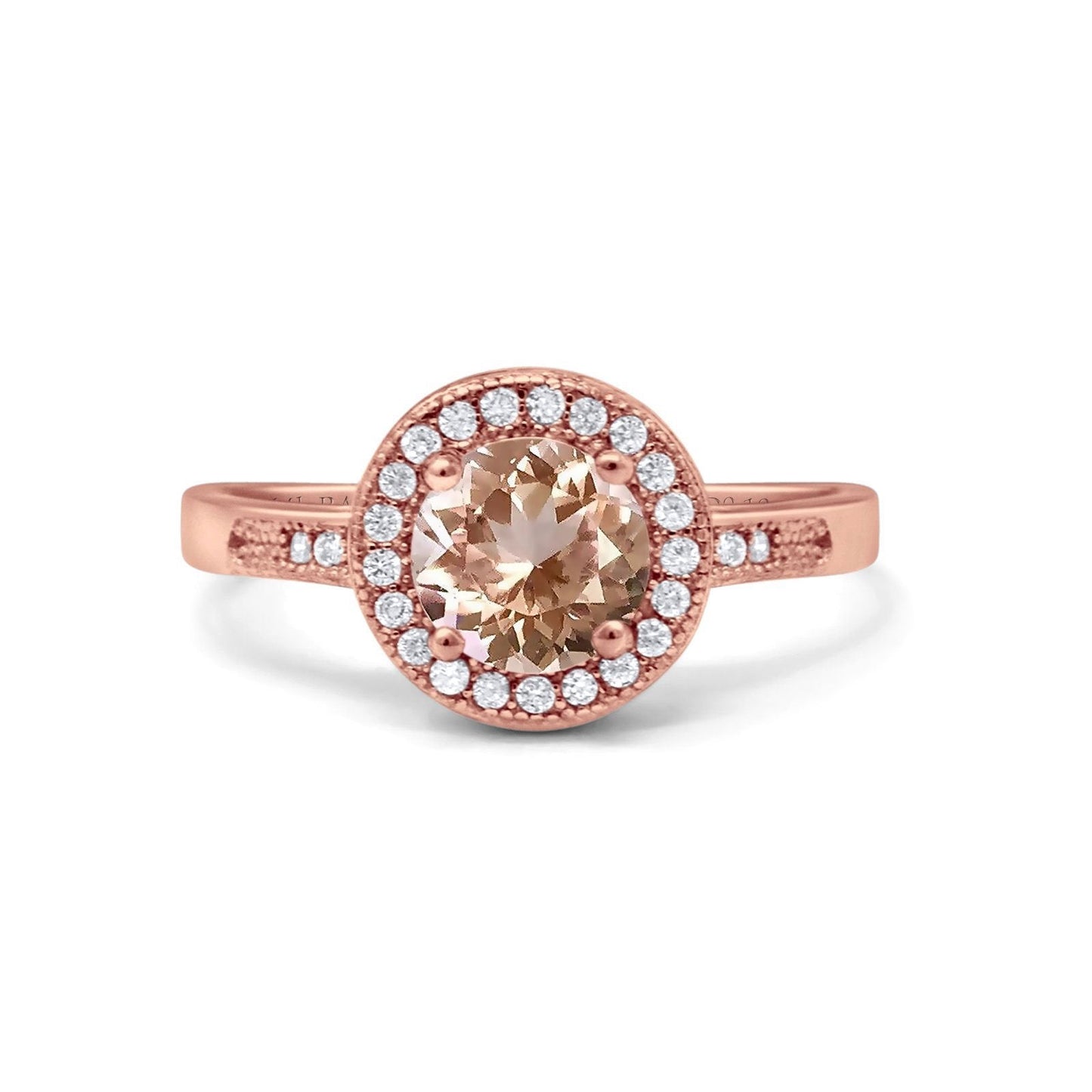 14K Rose Gold 0.94ct Round Art Deco 6mm G SI Natural Morganite Diamond Engagement Wedding Ring Size 6.5