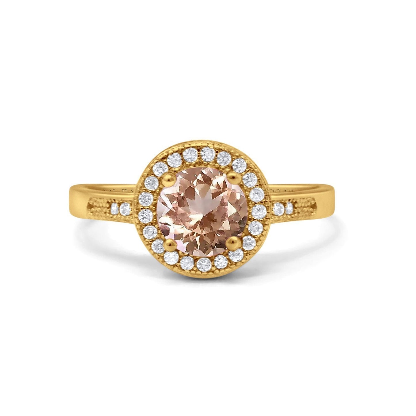 14K Yellow Gold 0.94ct Round Art Deco 6mm G SI Natural Morganite Diamond Engagement Wedding Ring Size 6.5