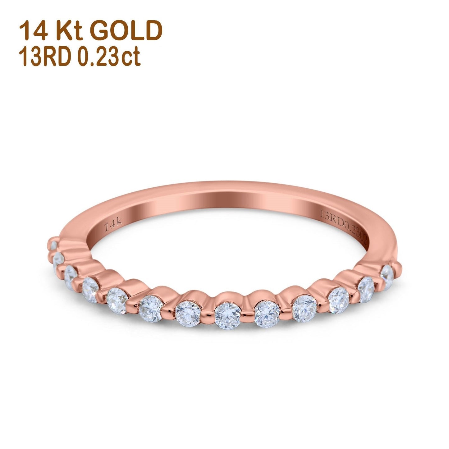 14K Rose Gold 0.23ct Diamond Round Vintage Half Eternity 1.8mm Band Engagement Ring Size 6.5