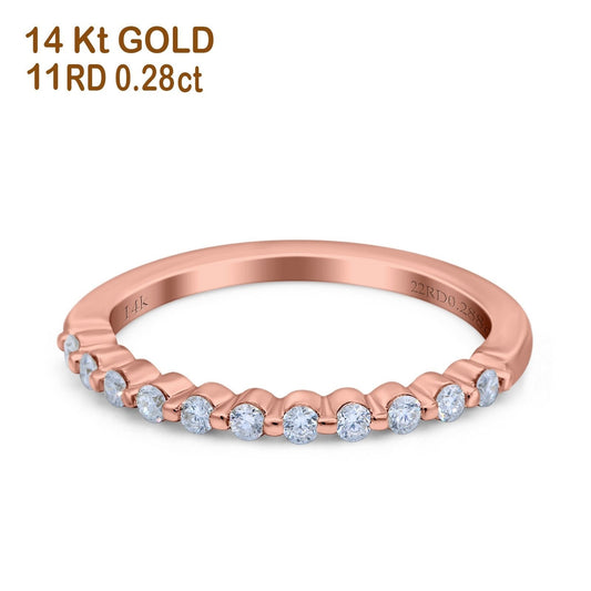 14K Rose Gold 0.28ct Diamond Round Half Eternity 1.9mm Band Engagement Ring Size 6.5