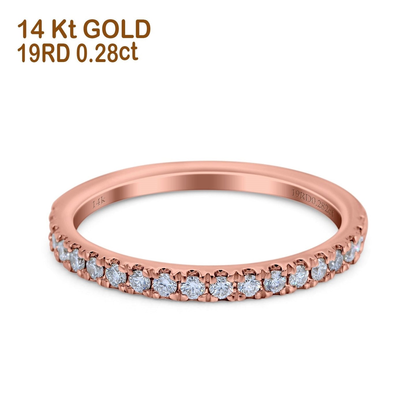 14K Rose Gold 0.28ct Diamond Half Eternity Round 2mm Stacking Band Engagement Ring Size 6.5