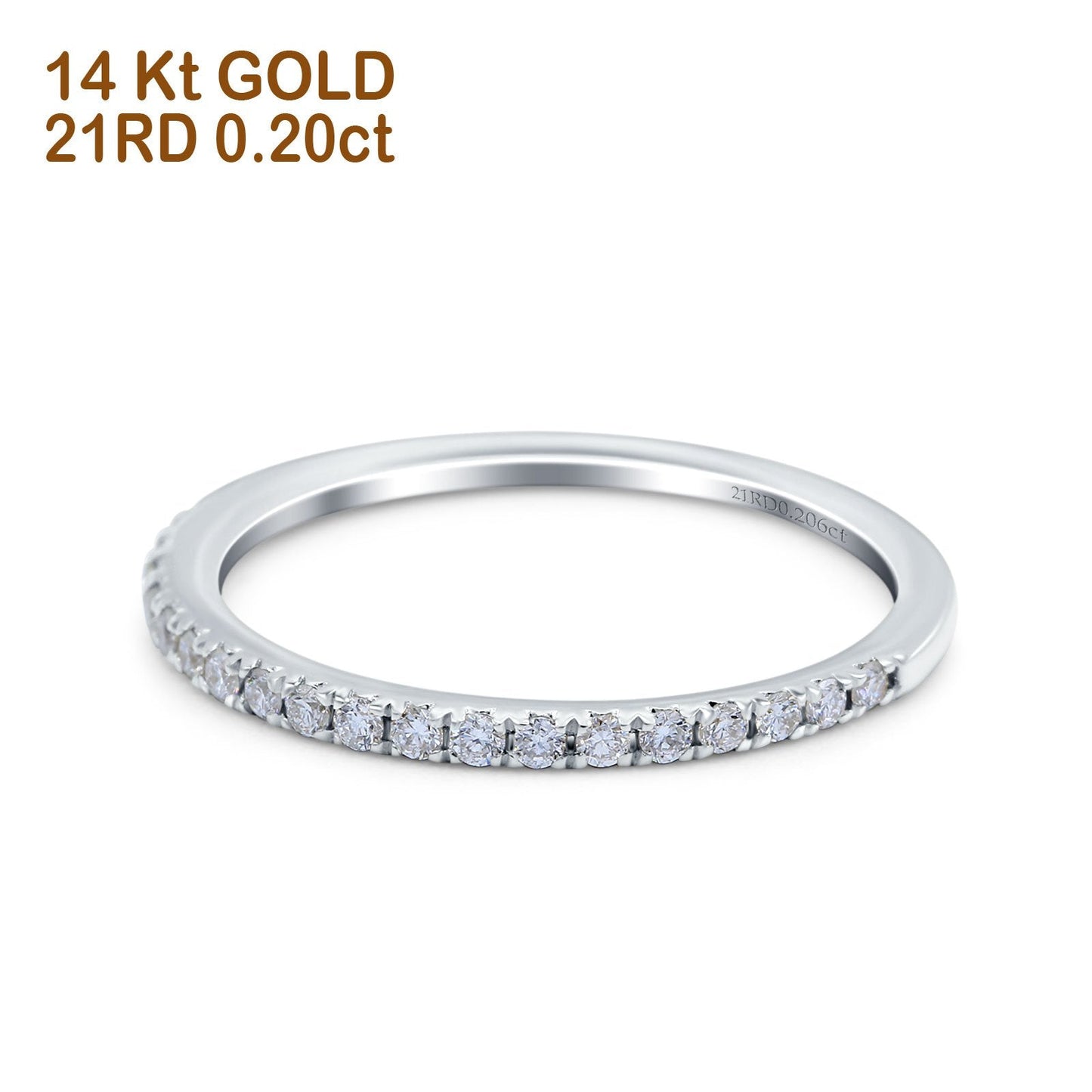 14K White Gold 0.20ct Diamond 1.5mm Wedding Band Half Eternity Ring Size 6.5