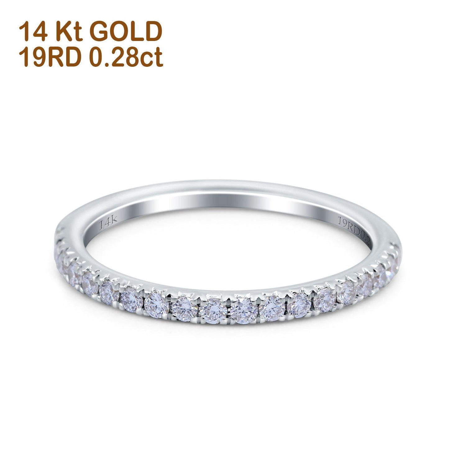 14K White Gold 0.28ct Diamond Half Eternity 1.7mm Wedding Band Ring Size 6.5